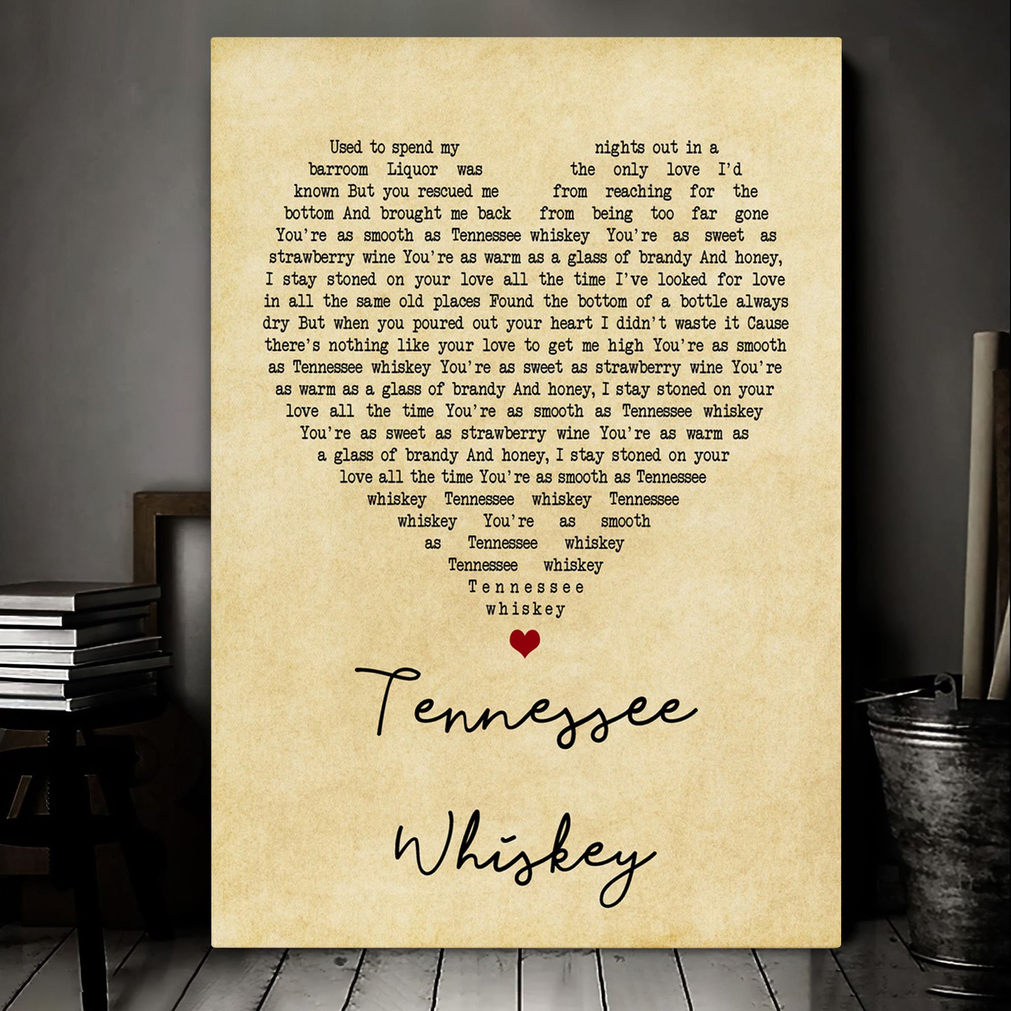 Chris Stapleton Tennessee Whiskey Vintage Heart Song Lyric Music Wall Art Print Lyrics Poster Wrapped Canvas Frame Gift