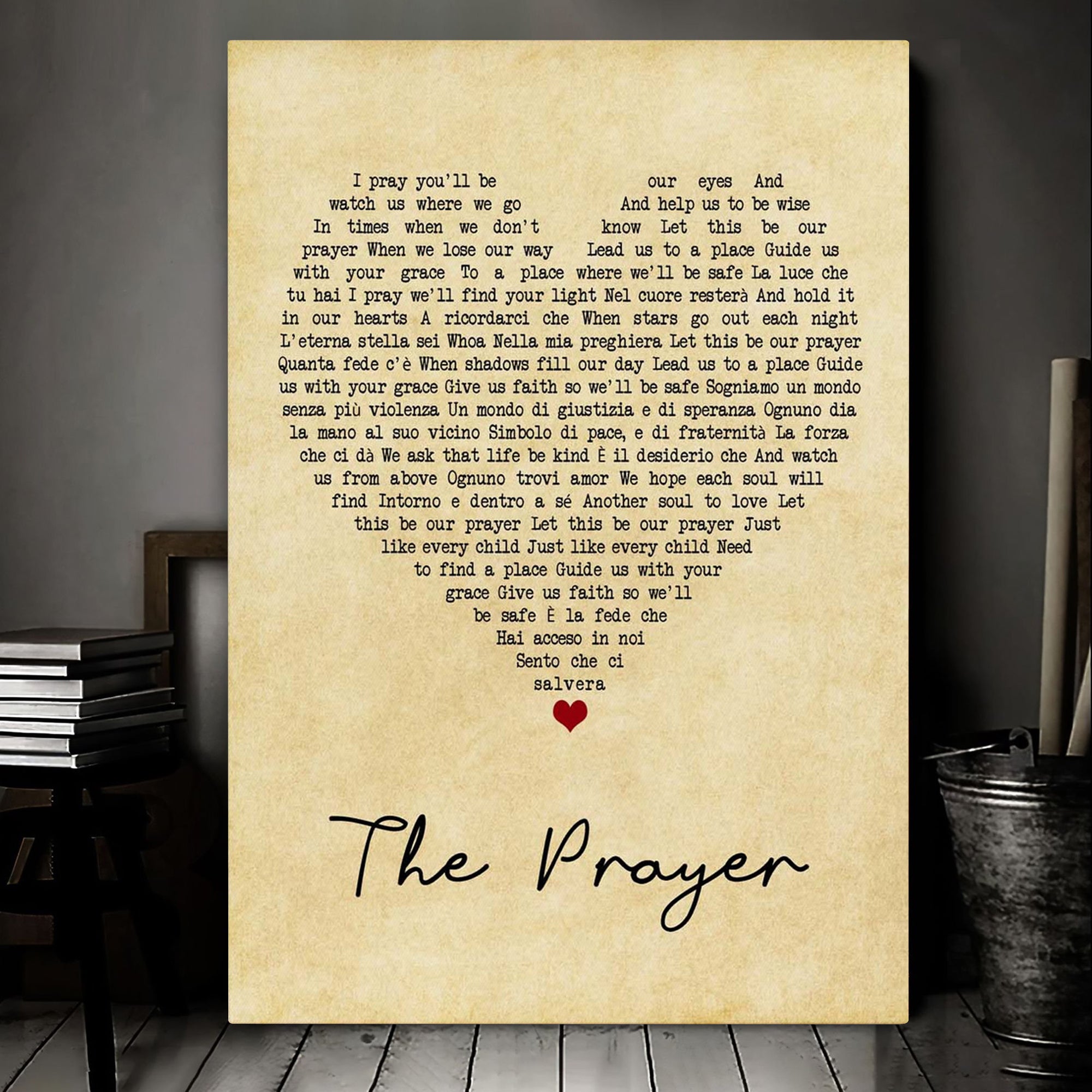 Celine Dion & Andrea Bocelli The Prayer Vintage Heart Song Lyric Art Print Canvas Print Frames