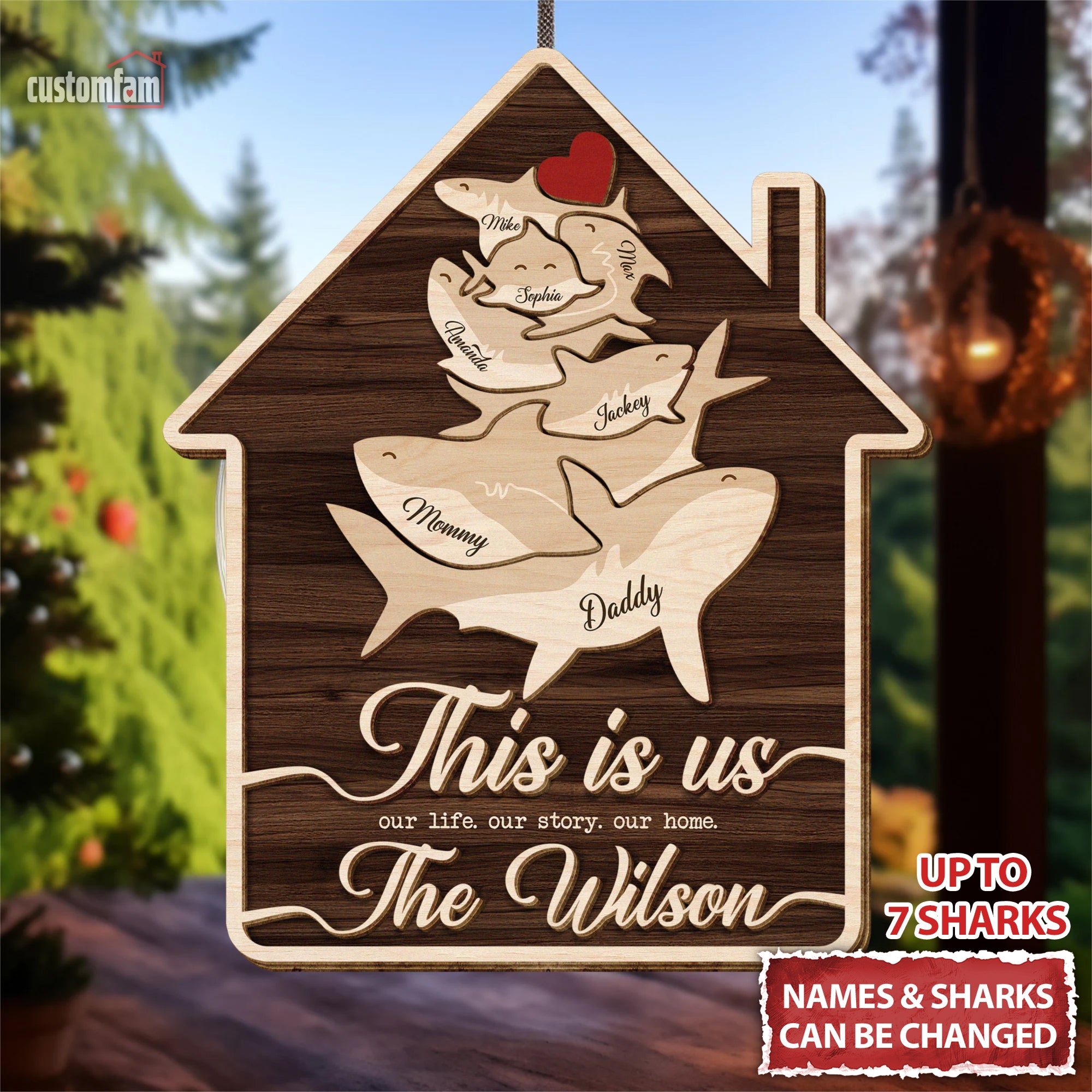 This Is Us Our Life Our Story Our Home Personalized Shark 2 Layered Wooden Frame, Gift For Family