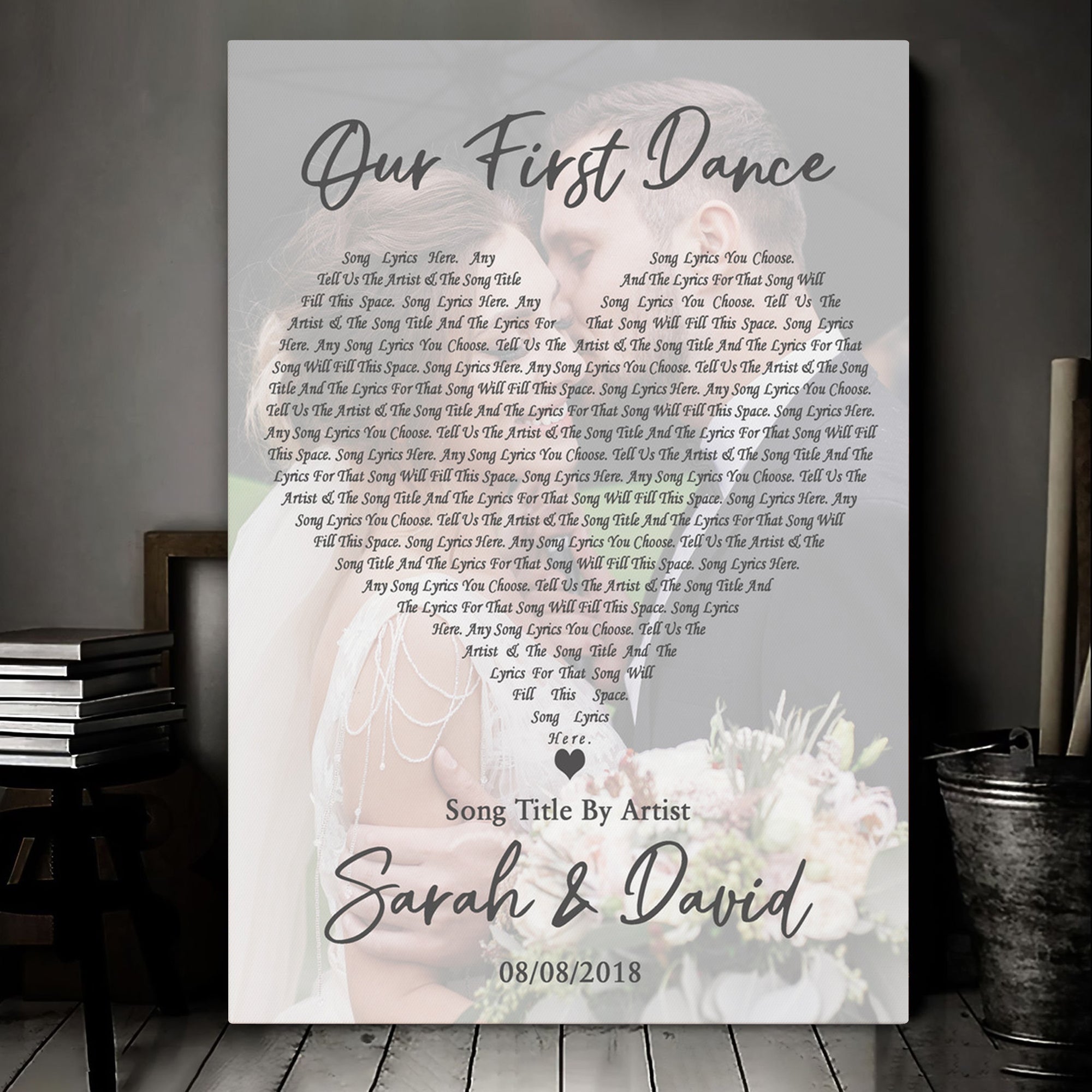 Custom Portrait Photo Music Wall Art With Song Lyrics, First Dance Wedding