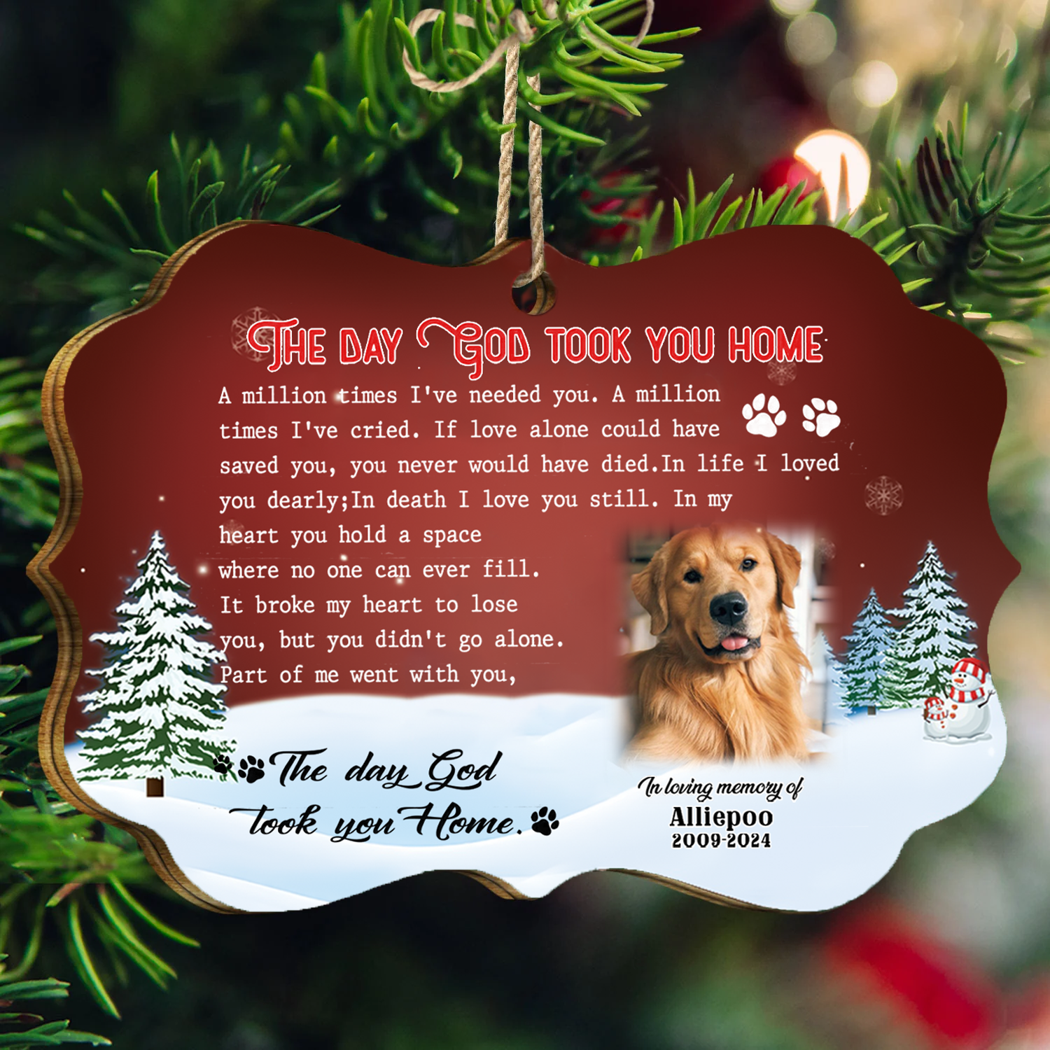 The Day God Took You Home Custom Photo Memorial Christmas Wood Ornament, Sympathy Gift For Loss Of Dog