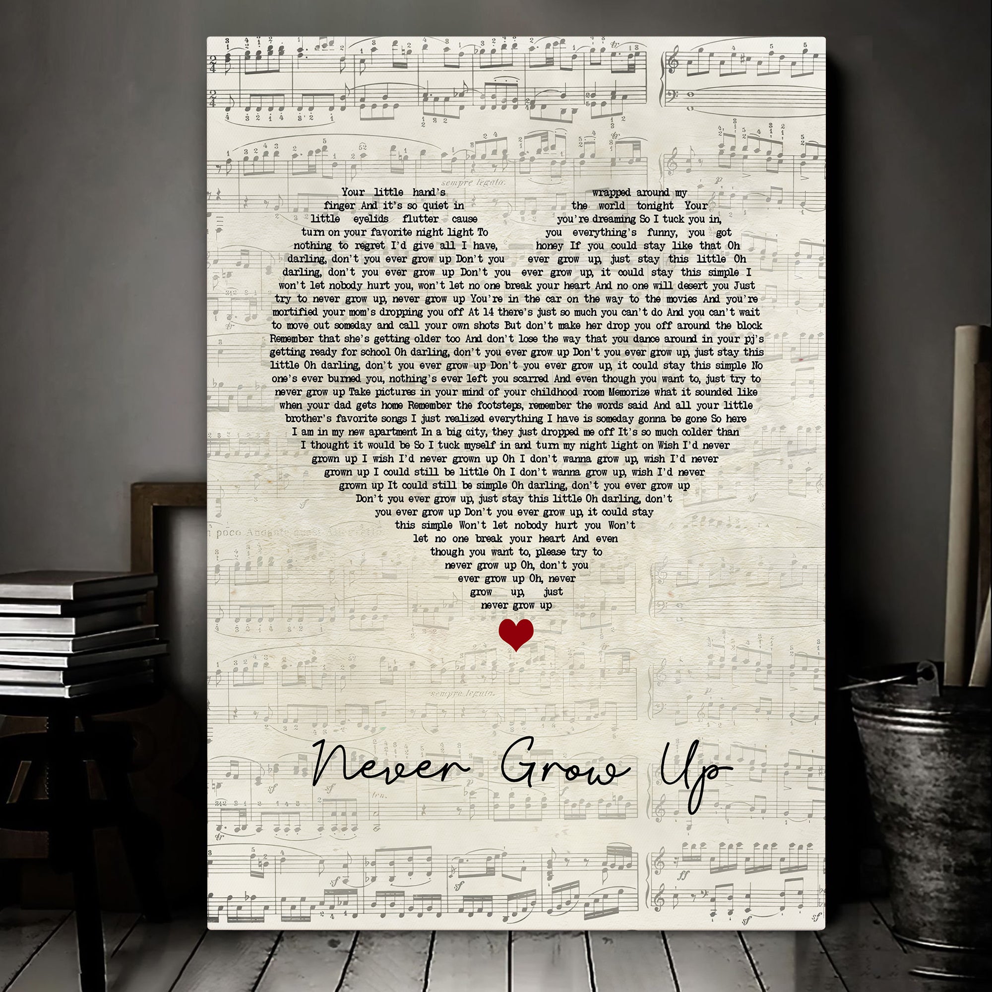 American singer-songwriter Never Grow Up Script Heart Song Lyric Quote Music Art Print Canvas Print Frames