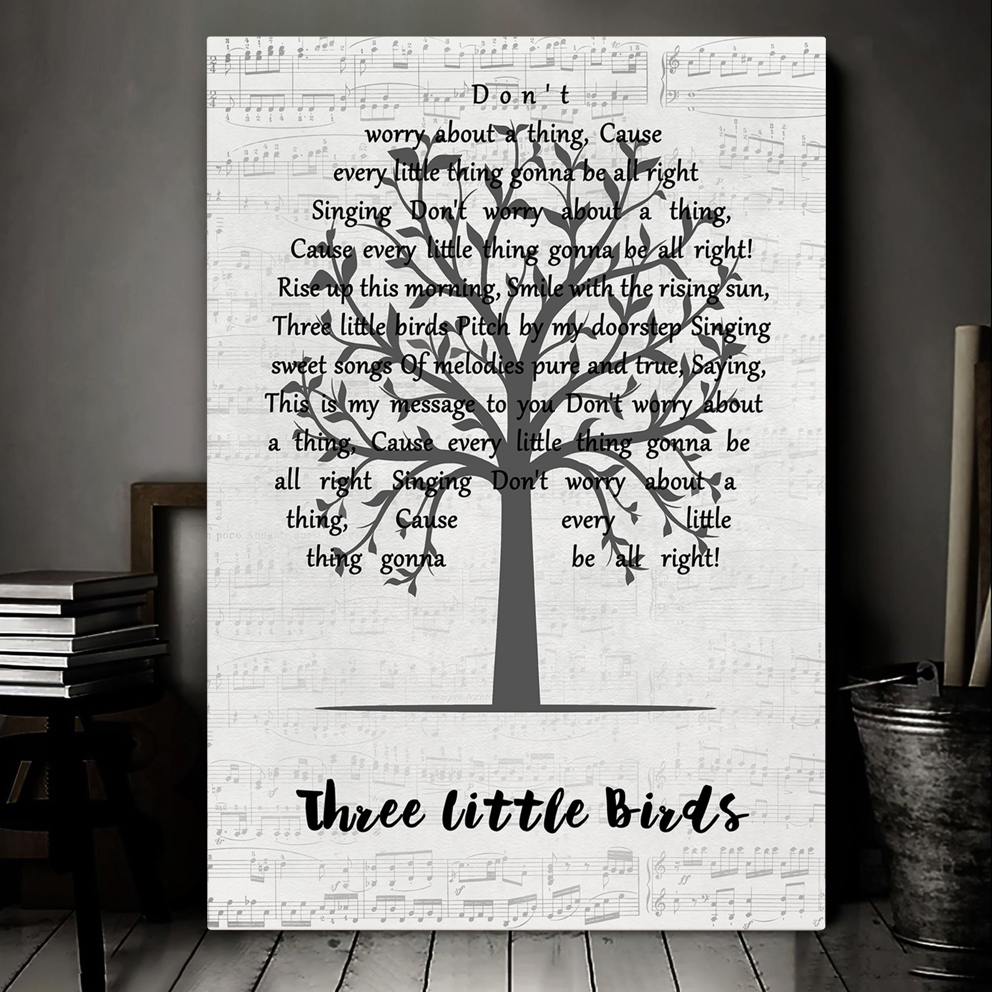 Bob Marley Three Little Birds Music Script Tree Song Lyric Art Print Canvas Print Frames