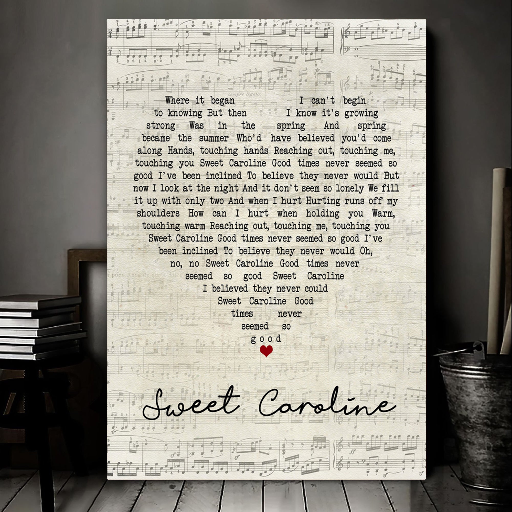 Neil Diamond Sweet Caroline Script Heart Song Lyric Music Art Print Canvas Print Frames