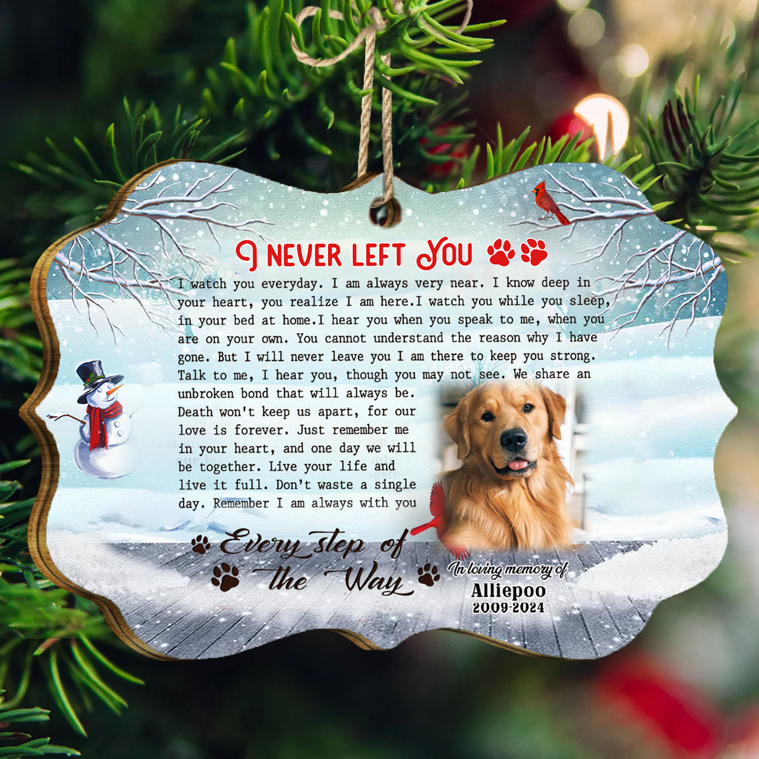 I Never Left You Custom Photo Memorial Christmas Wood Ornament, Gifts For Loss Of Dog