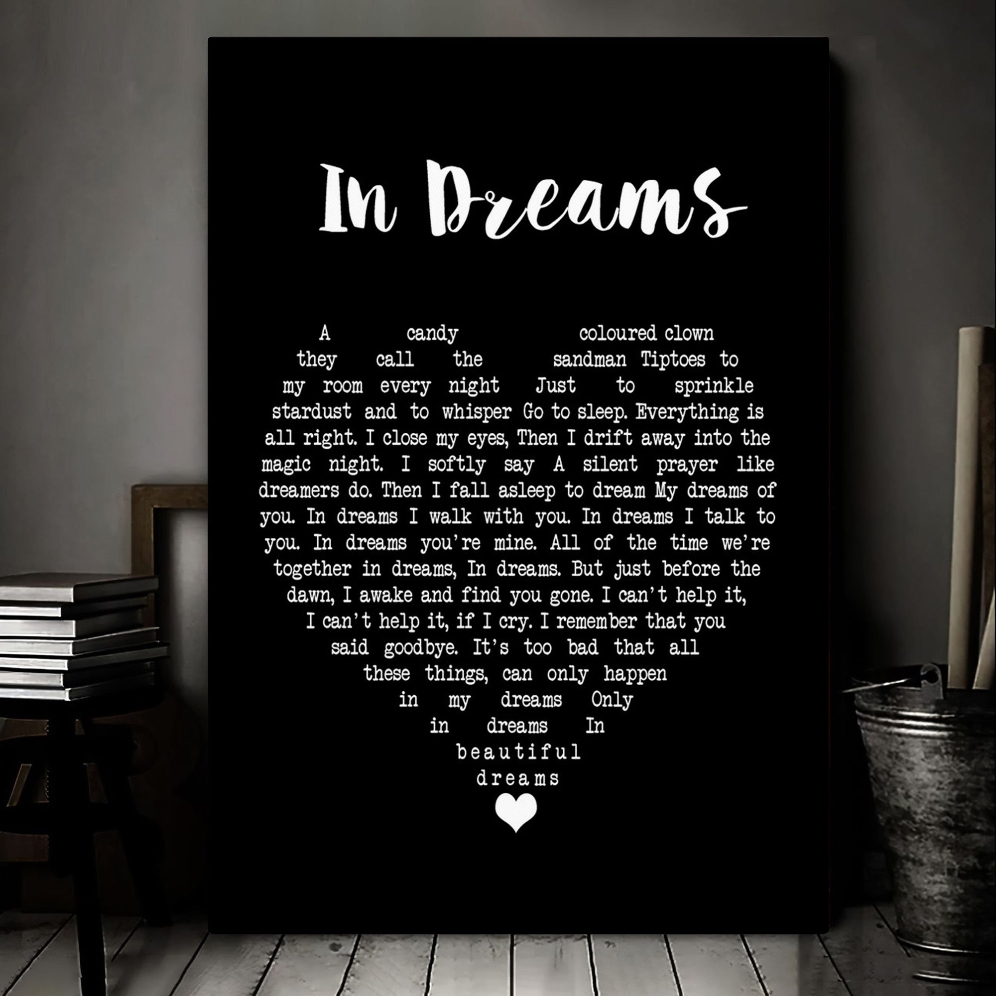 Roy Orbison In Dreams Black Heart Song Lyric Art Print Canvas Print Frames