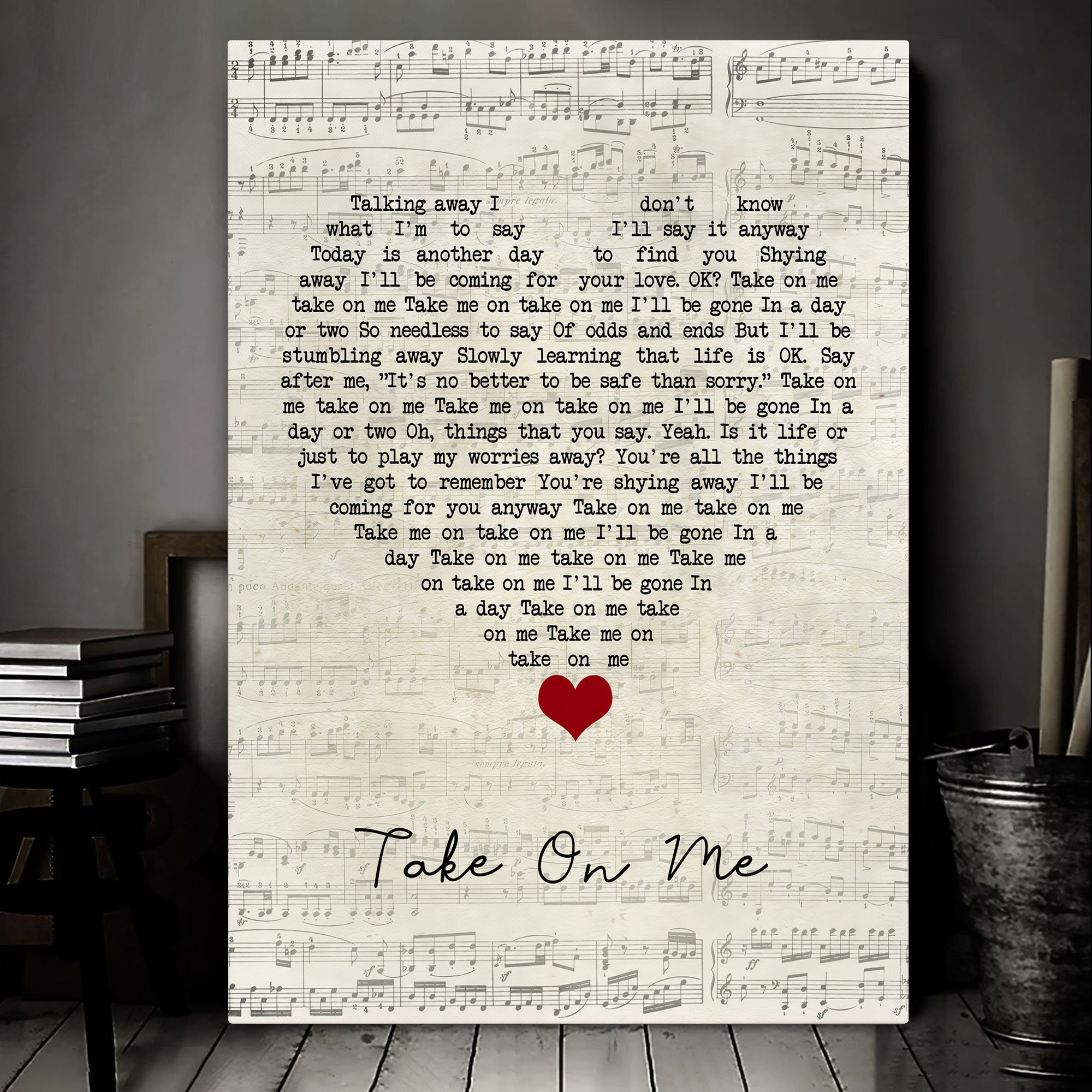 AHa Take On Me Script Heart Song Lyric Quote Music Art Print Canvas Print Frames