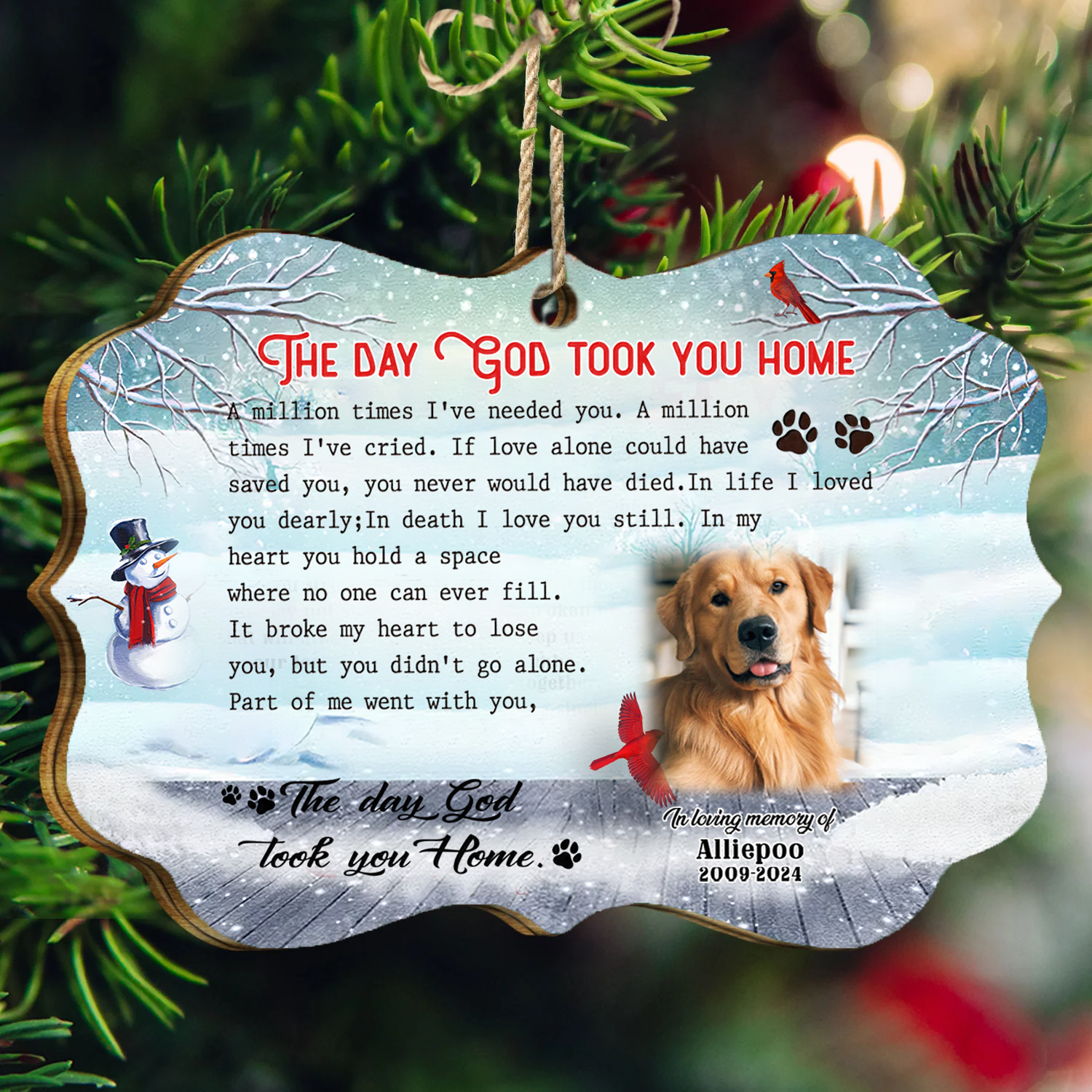 The Day God Took You Home Custom Photo Memorial Christmas Wood Ornament, Gifts For Loss Of Dog