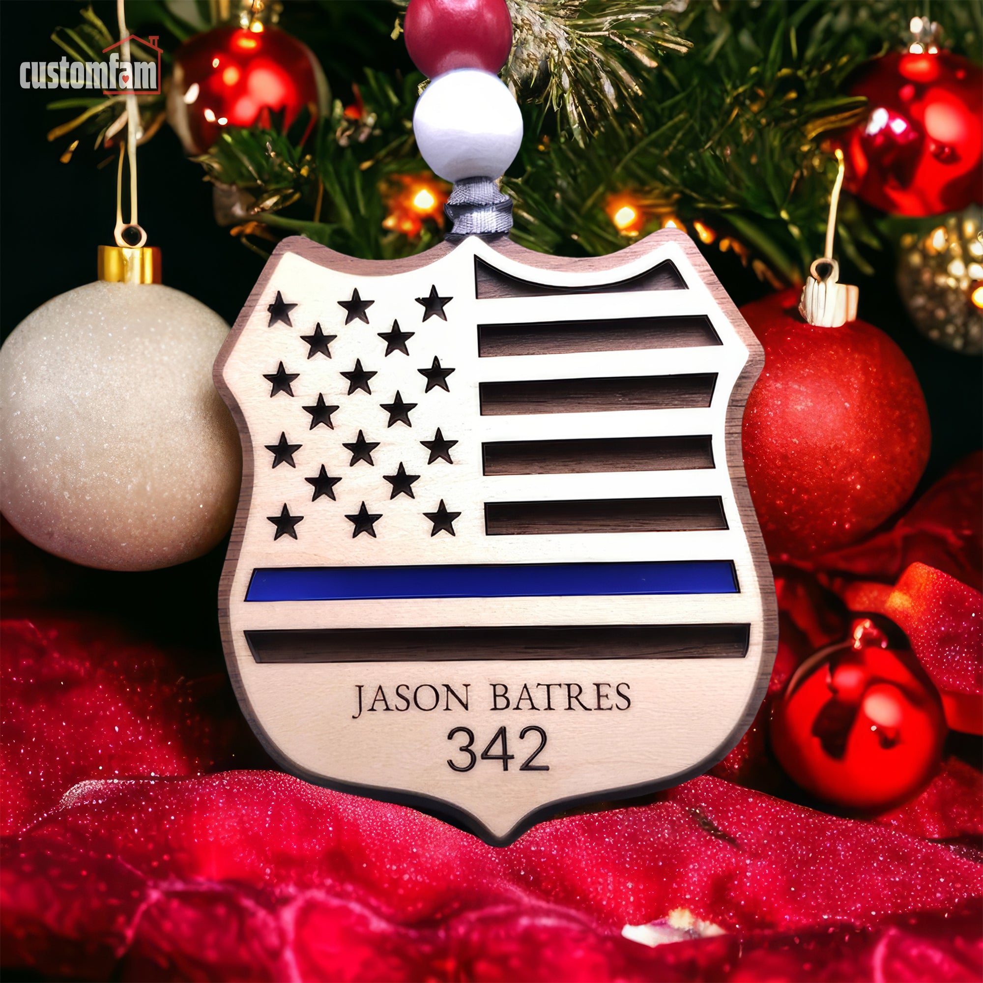 Personalized Police Ornament, Wooden Christmas Ornament, Gift for Cop