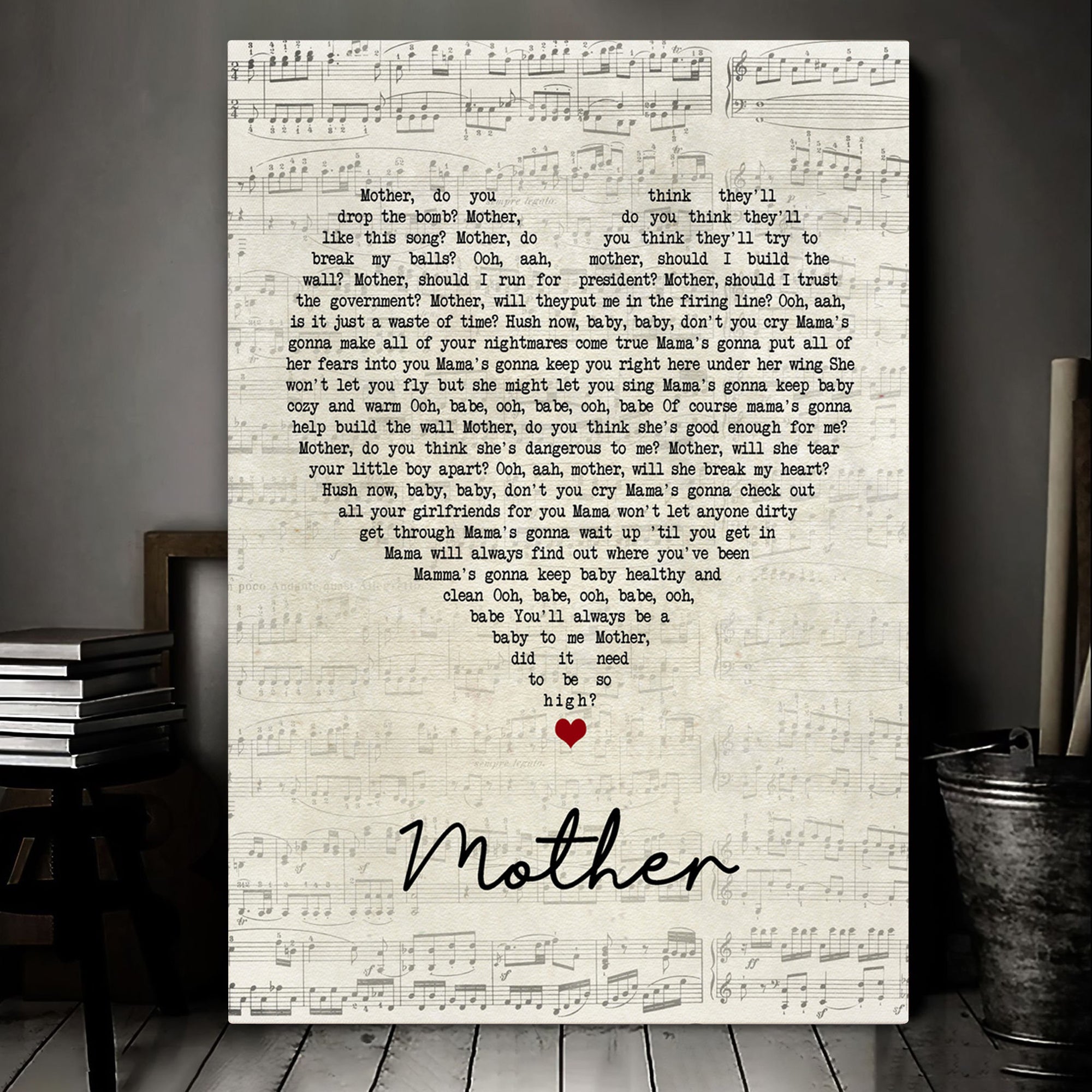 Pink Music Band Mother Script Heart Song Lyric Quote Music Art Print Canvas Print Framesin