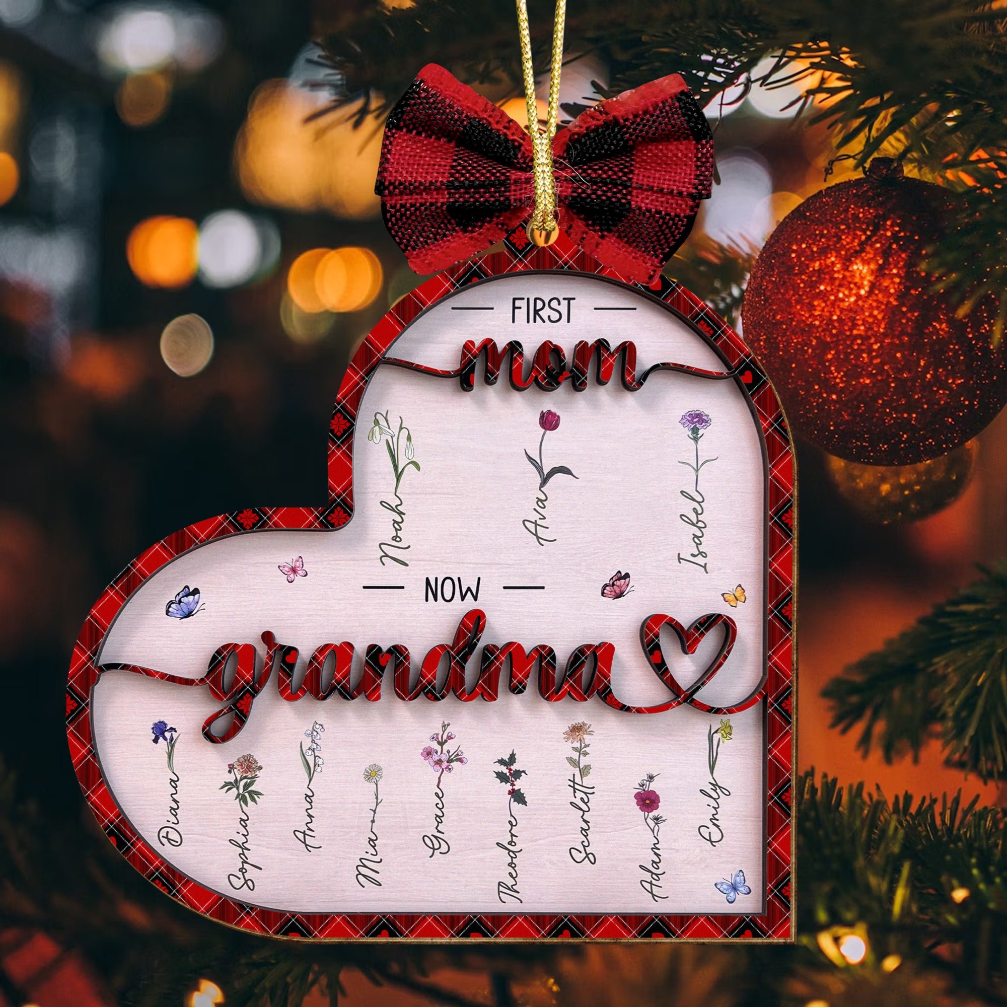 First Mom Now Grandma Personalized Christmas Wood Ornament, Gifts For New Grandmothers