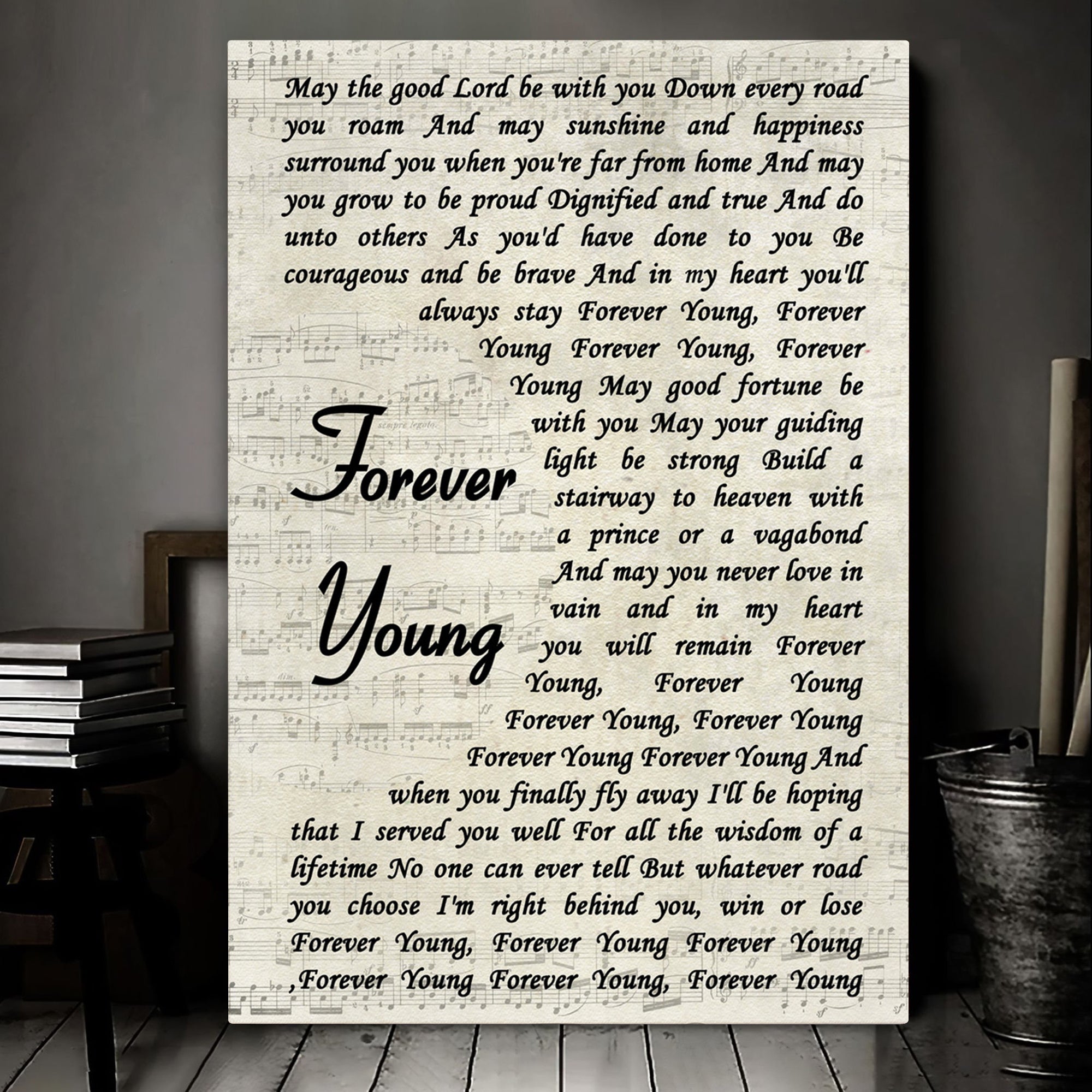 Rod Stewart Forever Young Vintage Script Song Lyric Music Wall Art Print Lyrics Poster Wrapped Canvas Frame Gift