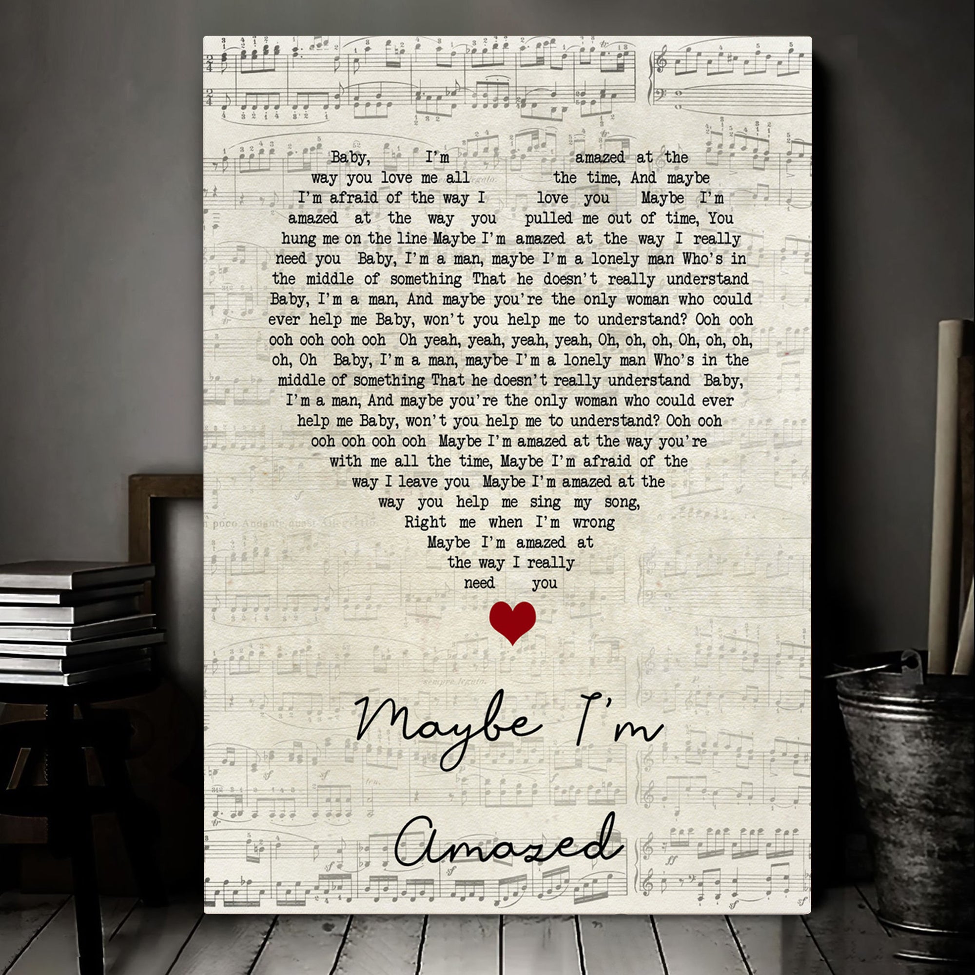 Paul McCartney Maybe I'm Amazed Script Heart Song Lyric Art Print Canvas Print Frames