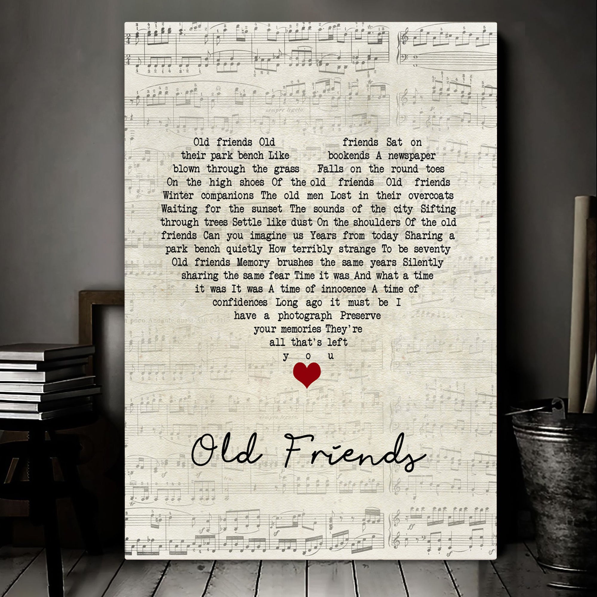 Simon & Garfunkel Old Friends Script Heart Song Lyric Art Print Canvas Print Frames