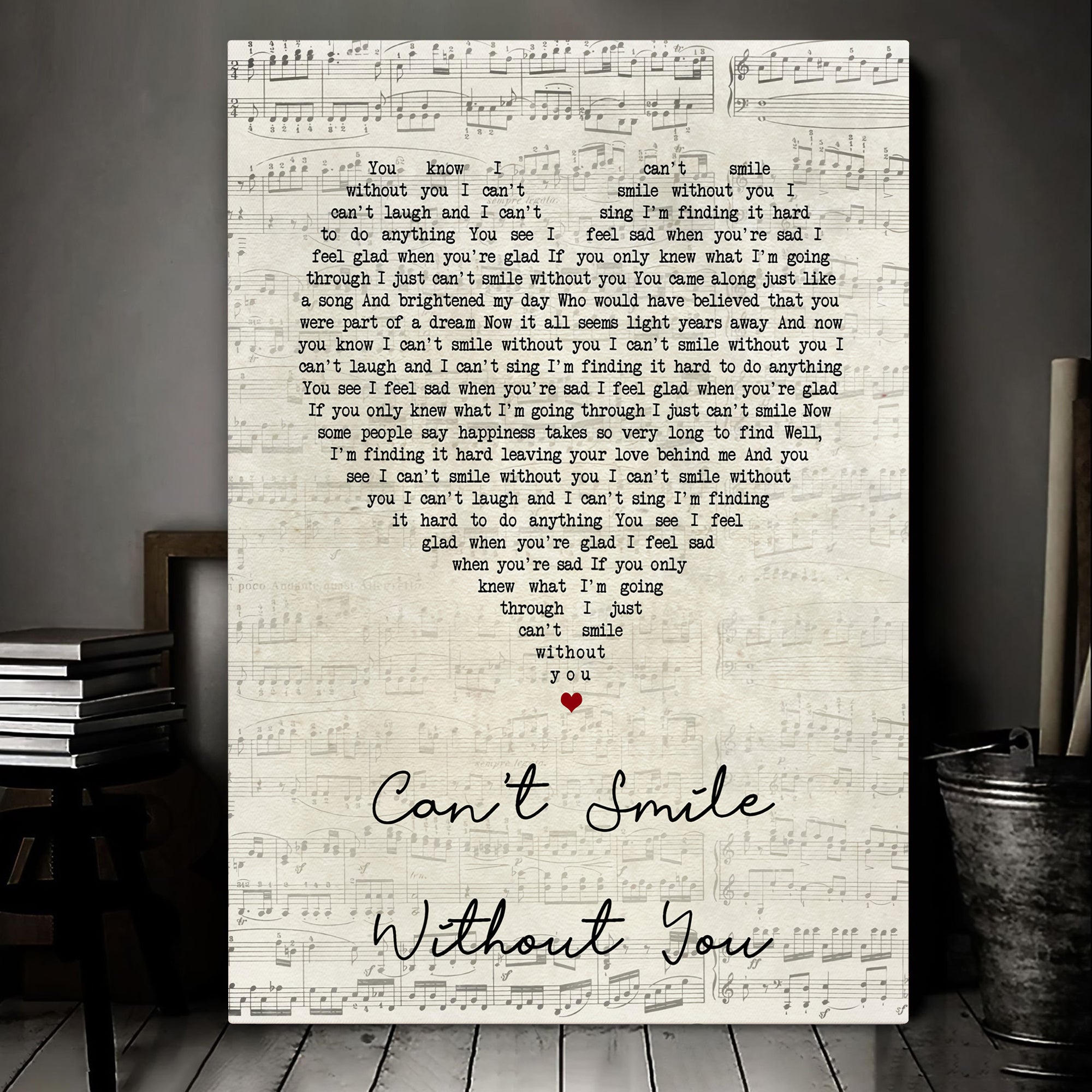 Barry Manilow Can't Smile Without You Script Heart Song Lyric Art Print Canvas Print Framesin