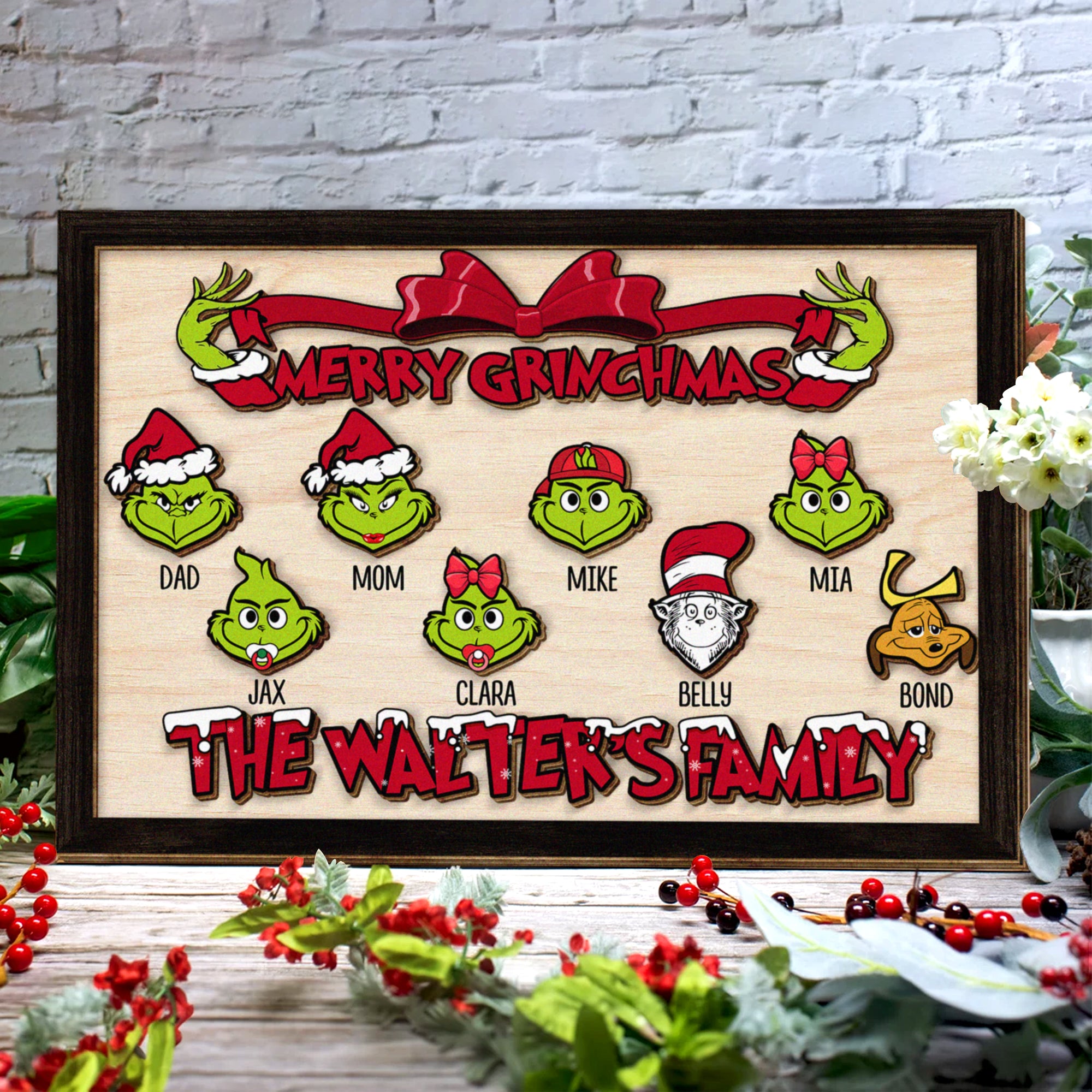 Merry Grinchmas Personalized Christmas Wood Sign, Christmas Gift For Family