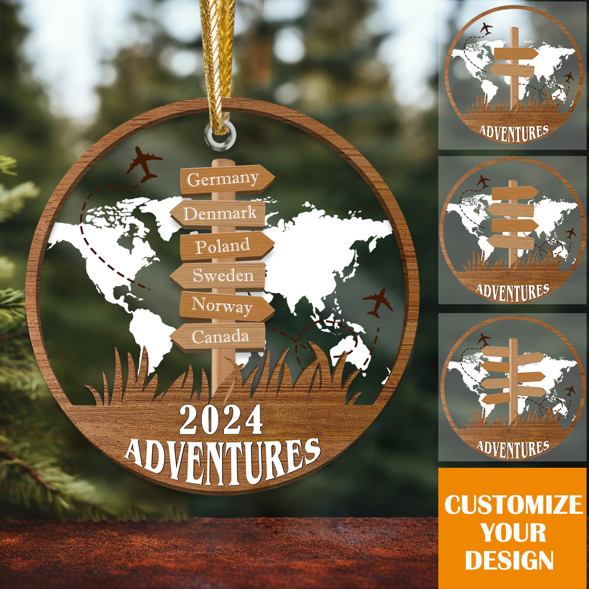 Personalized Travel Christmas Ornaments, Travel Adventure, Gift For Travel Lovers