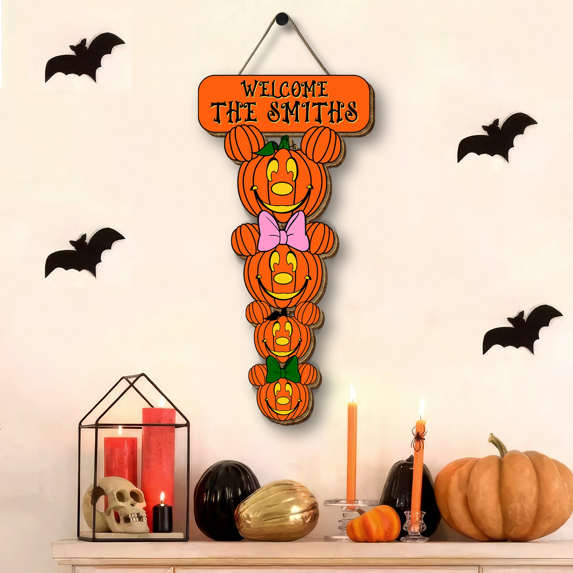 Personalized Halloween Mouse Pumpkin Welcome Door Sign, Halloween Decoration