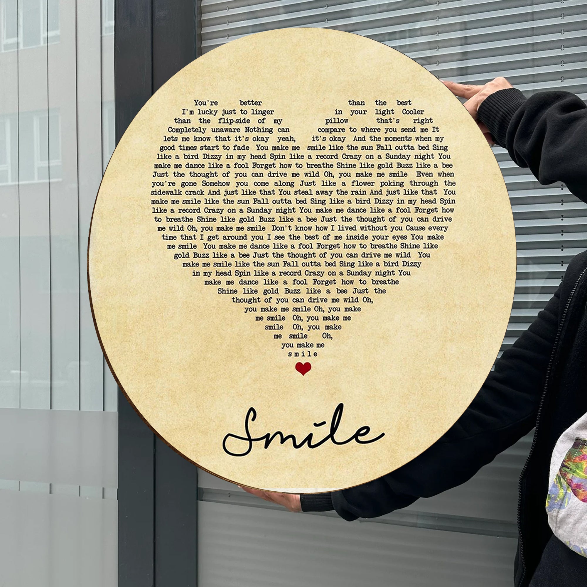 Uncle Kracker Smile Vintage Heart Song Lyric Art Print Round Wood Sign, Wood Signs For Home