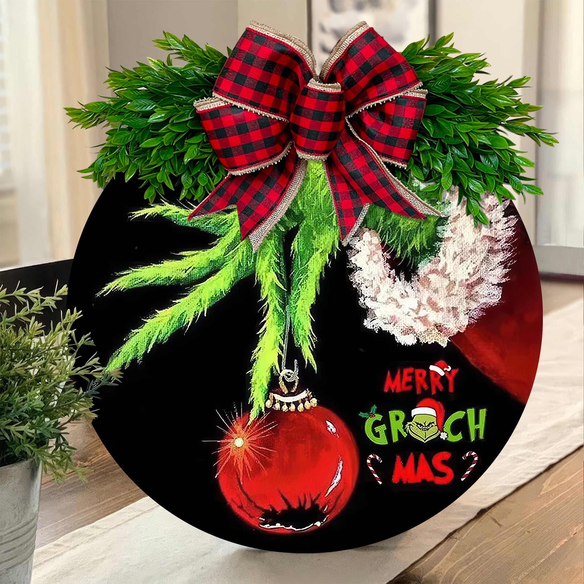 Merry Grinchmas Christmas Door Sign, Christmas hanging sign, Christmas gift