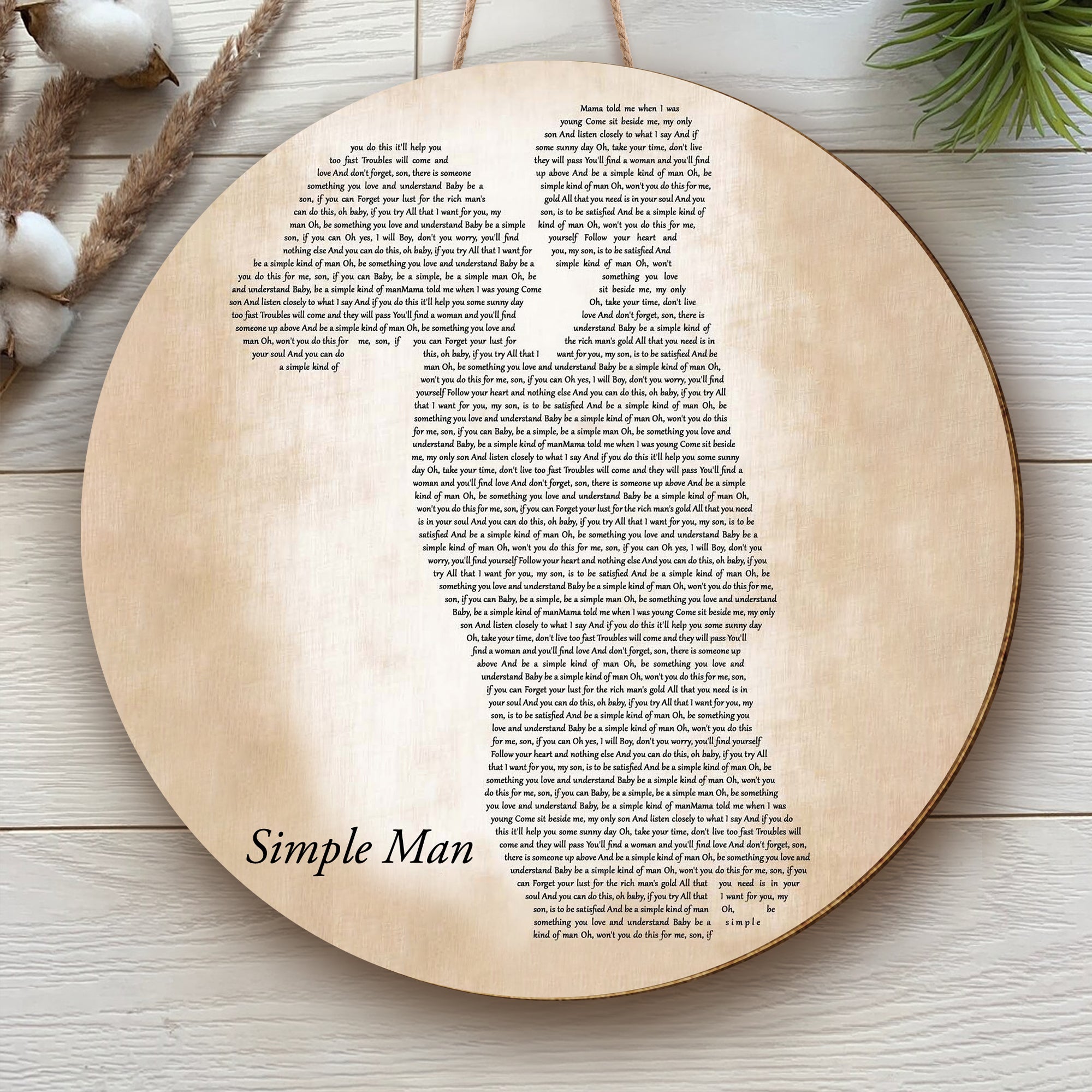 Simple Man Mother & Child Song Lyric Art Print Round Wood Sign, Wood Signs For Home