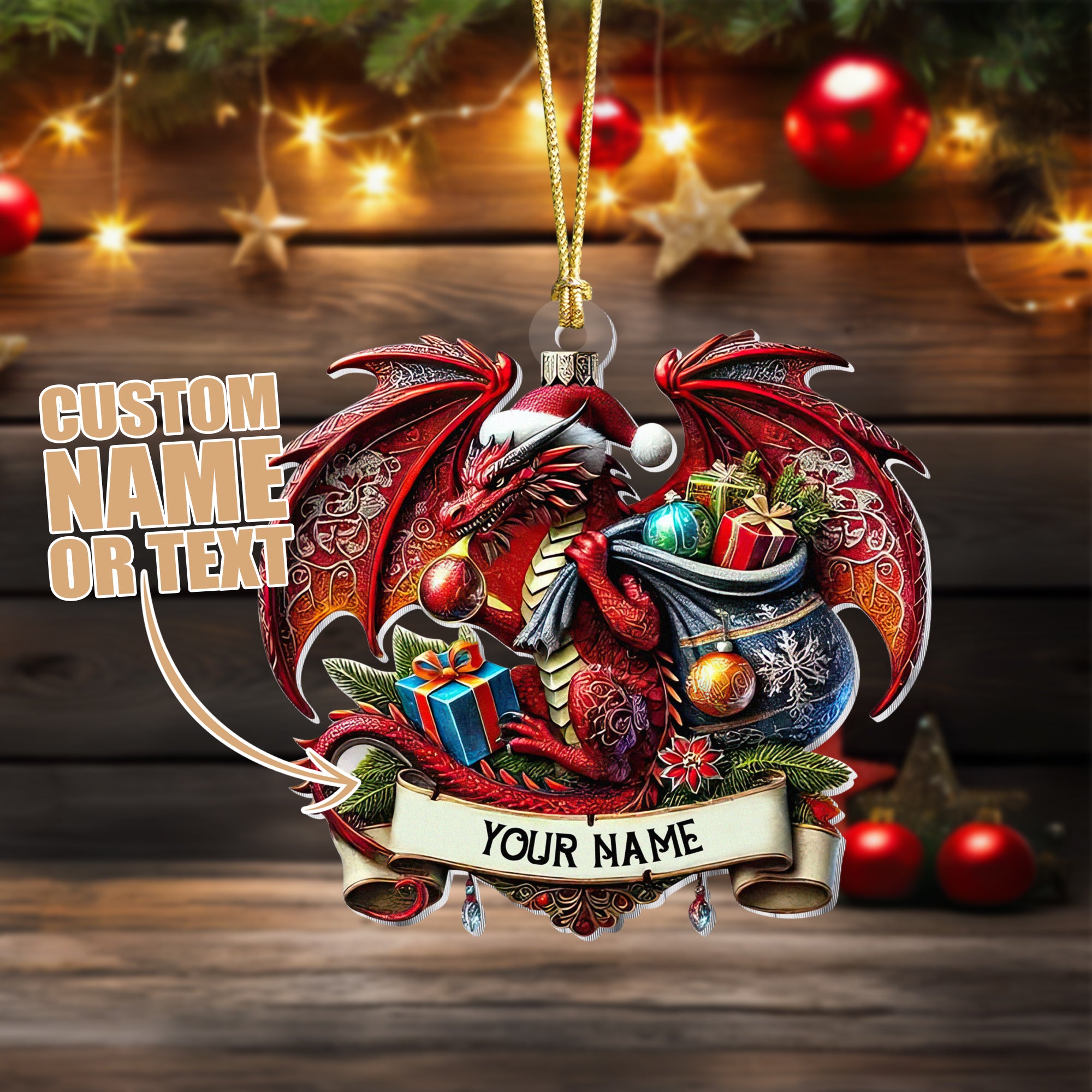 Personalized Dragon Ornament, Unique Christmas Gift for Dragon Lovers, Christmas Home Decor