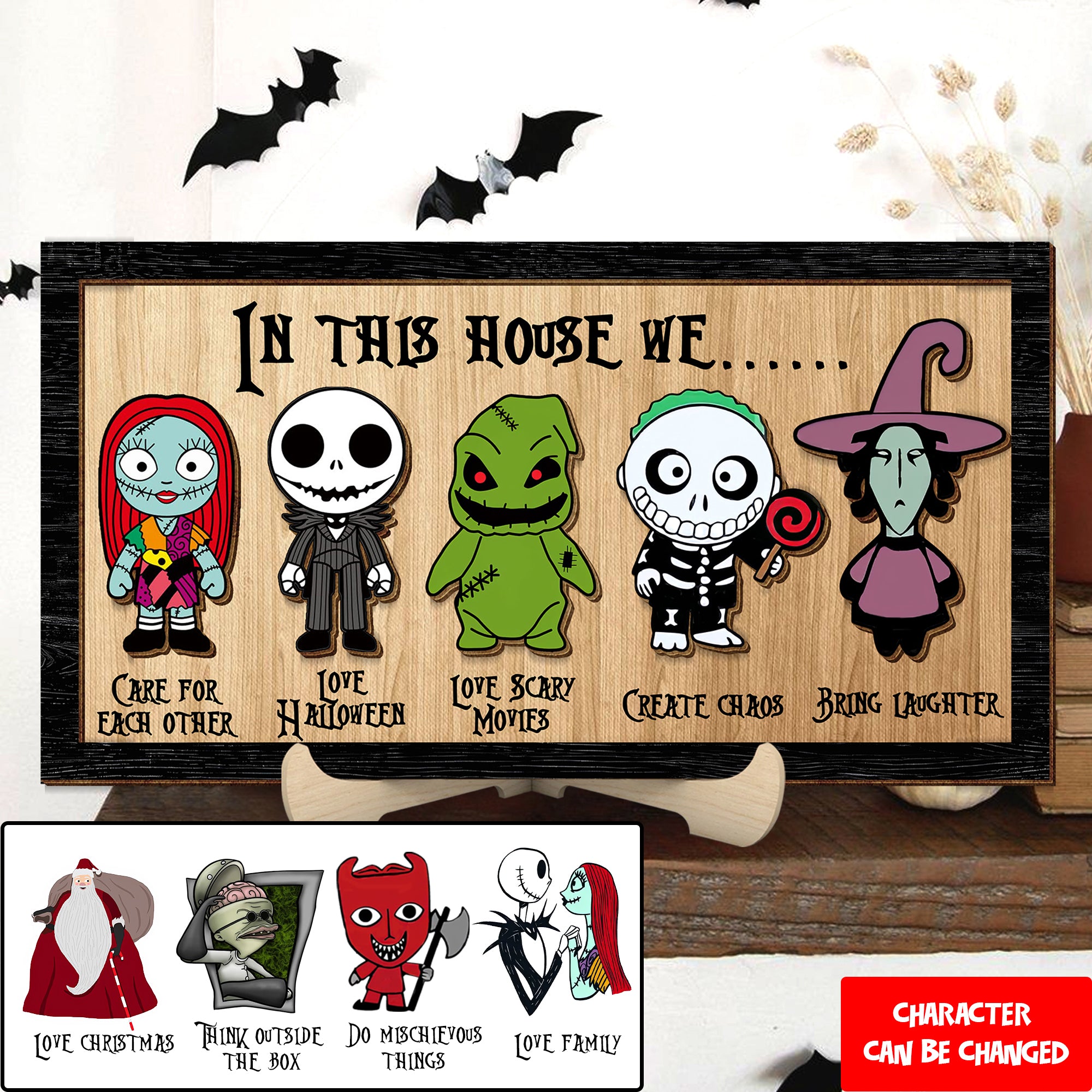 In This House We Funny and Festive Halloween 2 Layered Wooden Sign, The Nightmare Before Christmas, Halloween Gift