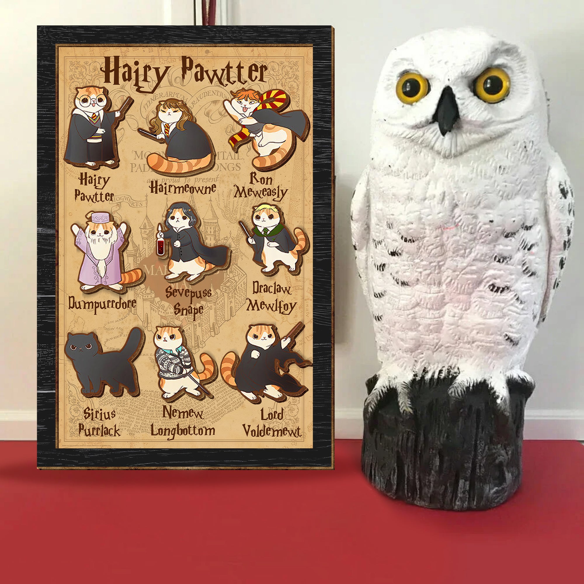 Wizard Hairy Pawtter Magical Cat Characters 2 Layered Wooden Sign, HP Fan Gifts