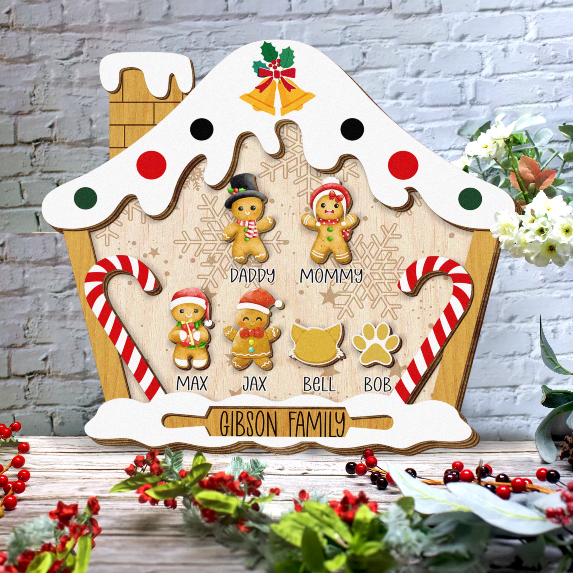 Personalized Gingerbread Family Christmas Wood Signs, Christmas Gift For Family