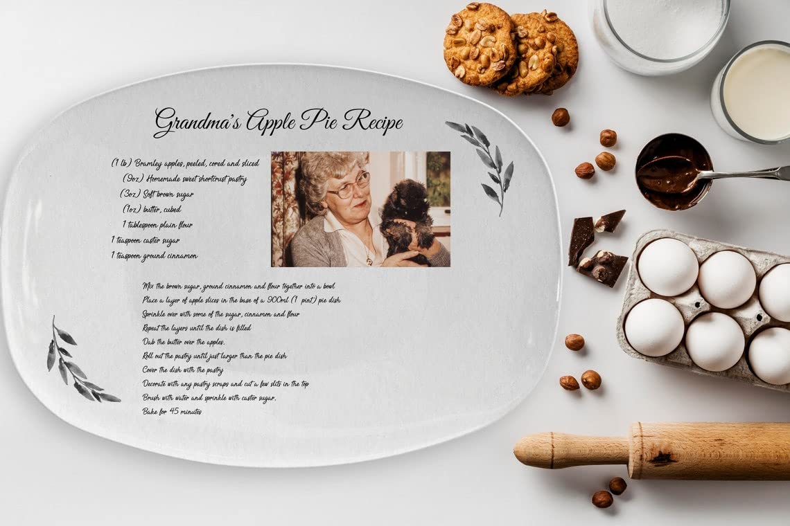 Personalized Handwritten Family Recipe Platter With Photo For Mom Grandma, Custom Handwriting Recipe Platter, Family Recipe Keepsake Gift