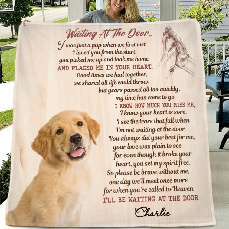 Waiting At The Door Personalized Memorial Blanket With Pictures, Gift For Pet Owners