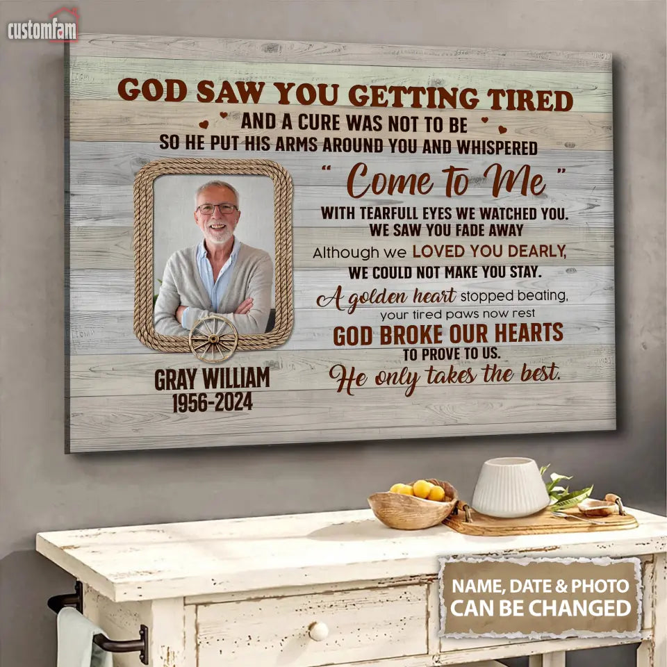 Personalized Photo Canvas Prints, Memorial Gifts, Loss Of Dad Remembrance Gifts, God Saw You Getting Tired Canvas 1