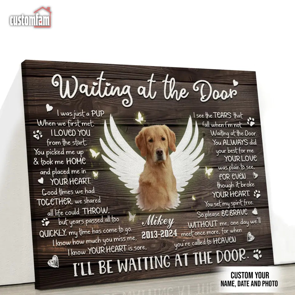 Waiting At The Door Dog Canvas, Custom Pet Photo Memorial Gift