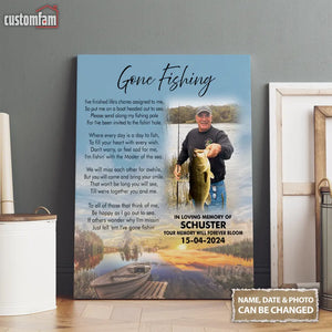 Gone Fishing Personalized Photo Canvas Wall Art, Loss Of Husband Gift, Memorial Gift, Loss Of Dad Gift 1