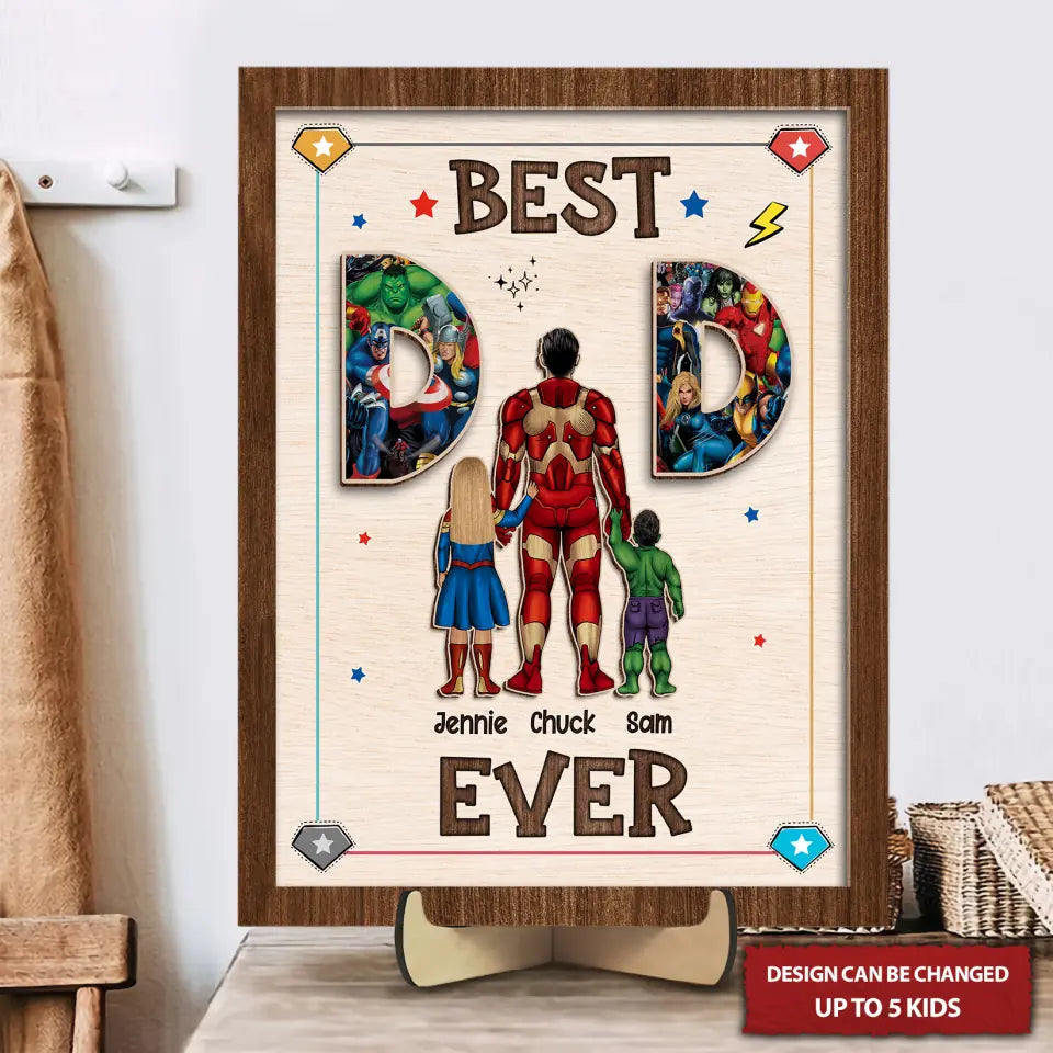 Best Dad Ever Personalized Dad Wood Sign, Custom Dad 2 Layered Sign With Kid Names, Gifts For Dad, Father's Day Gift