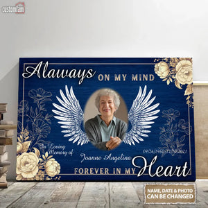 Always On My Mind Forever In My Heart Personalized Memorial Canvas Prints, Gifts For Mom, Loss Of Wife Gift 1