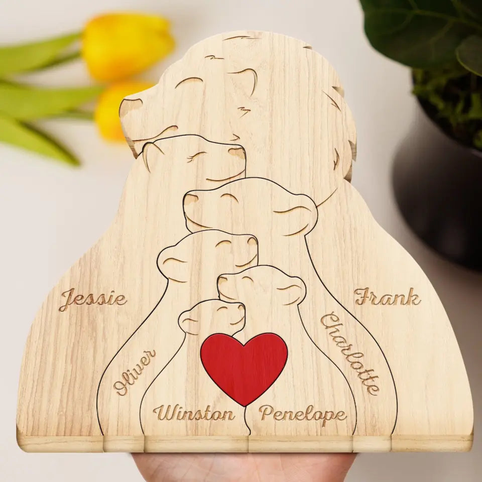 Personalized Custom Shaped Wooden Puzzle, Lions Family Puzzle Keepsake Gift, Gift For Parents, Father, Mother