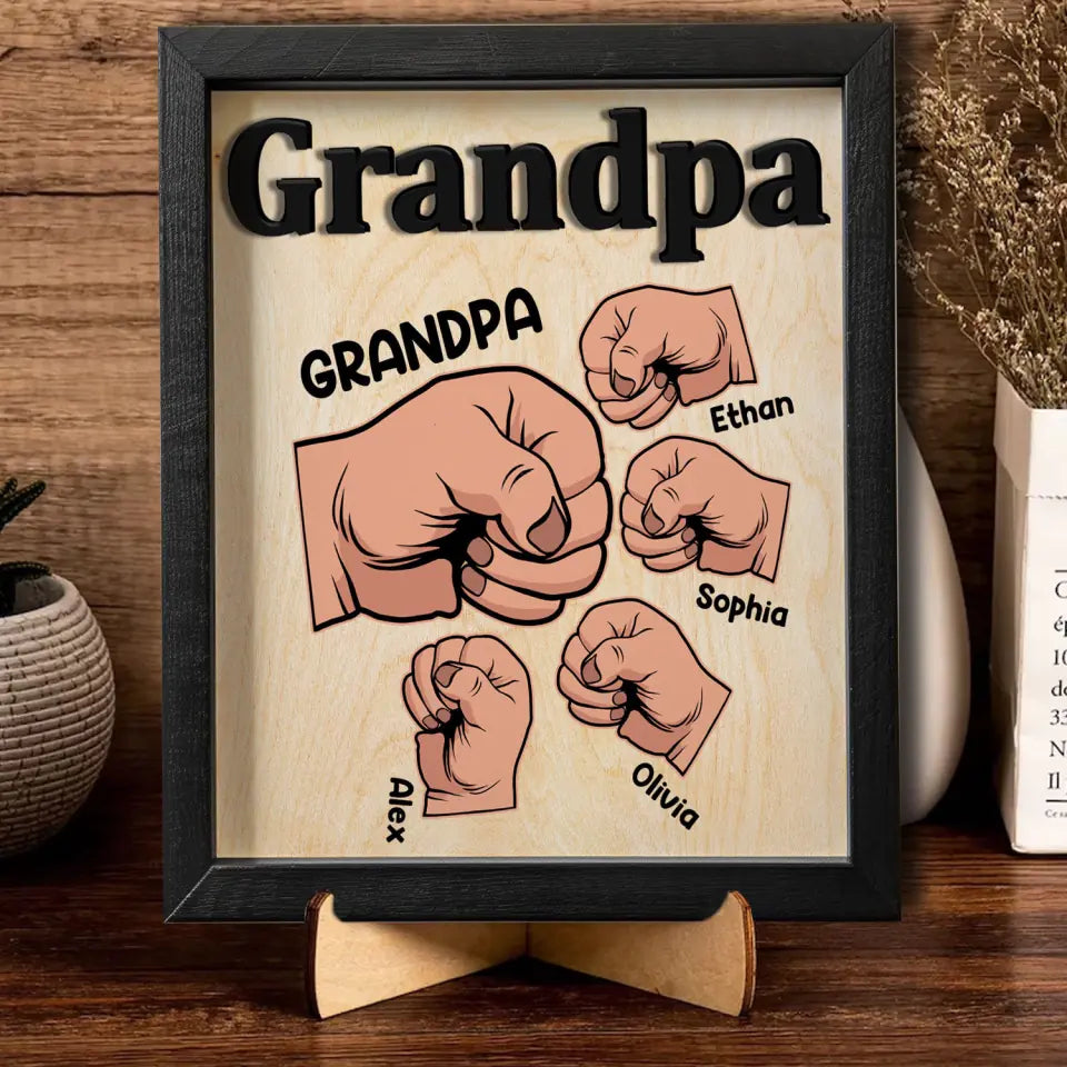 Personalized Fist Bump Dad Grandpa Father's Day Gift, Father Day 2 Layered Wooden Sign, Family Sign, Gifts For Grandpa