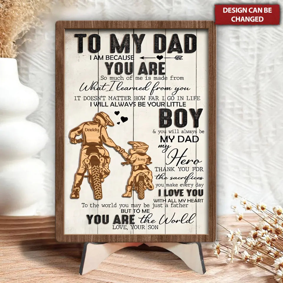 To My Dad Biker Gift 2 Layered Wooden Sign From Son, Gifts For Dad, Father's Day Gifts