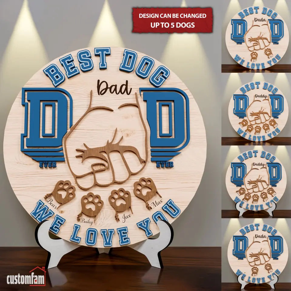 Best Dog Dad Ever Personalized 2 Layered Wooden Sign, Gifts For Dad, Gifts For Pet Lovers