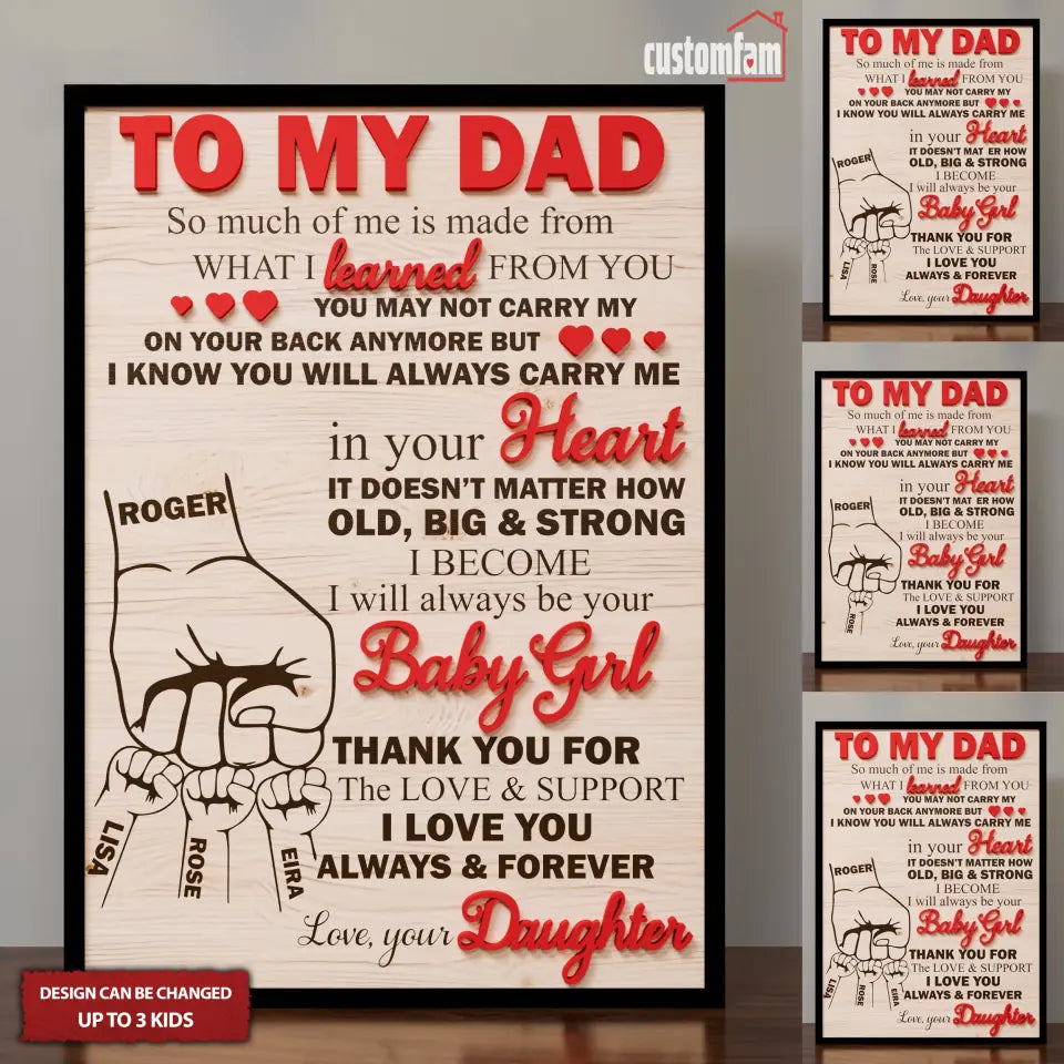 To My Dad Personalized 2 Layered Wooden Sign, Gifts For Dad, Gifts From Daughter