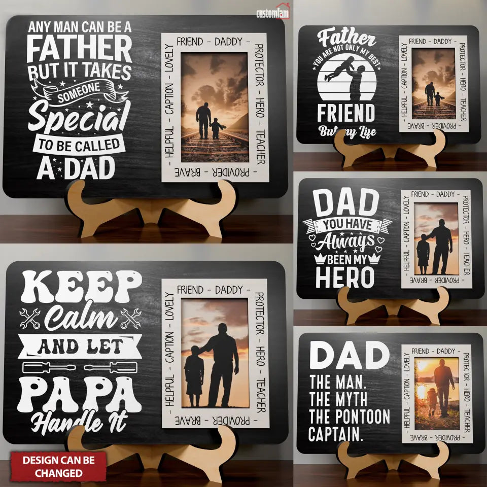 Keep Calm And Let Papa Handle It Personalized 2 Layered Photo Frame Wooden Sign, Gifts For Dad