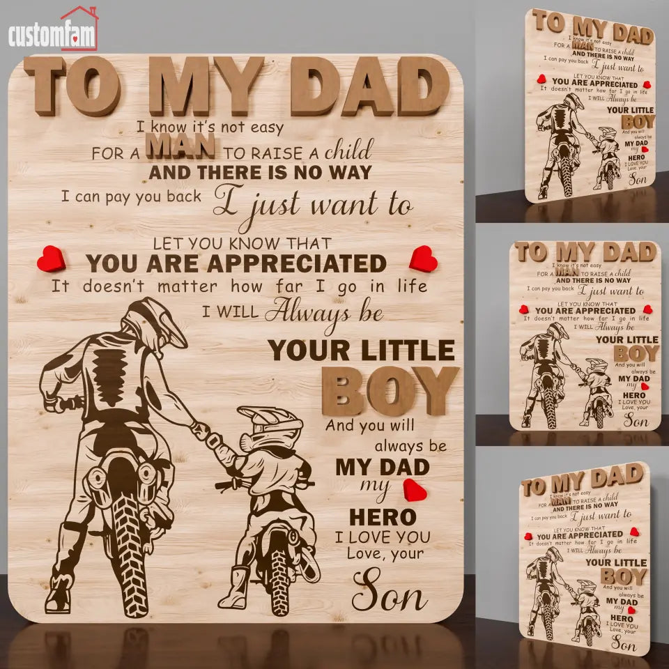 To My Dad Custom Motocross Dad And Kids 2 Layered Wooden Sign, Family Motocross Gift, Gifts For Dad