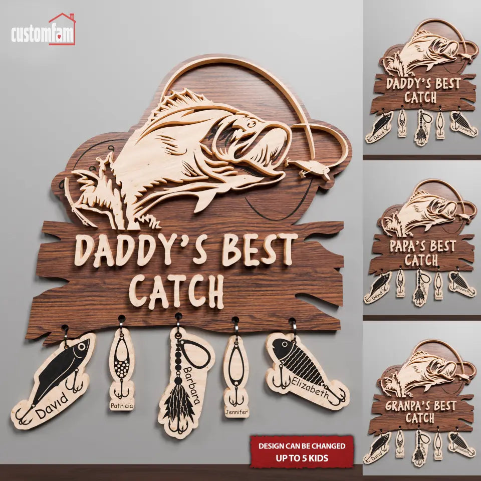 Personalized Father's Best Catch Fishing Wooden Sign, Fishing Dad Gift, Gifts For Dad