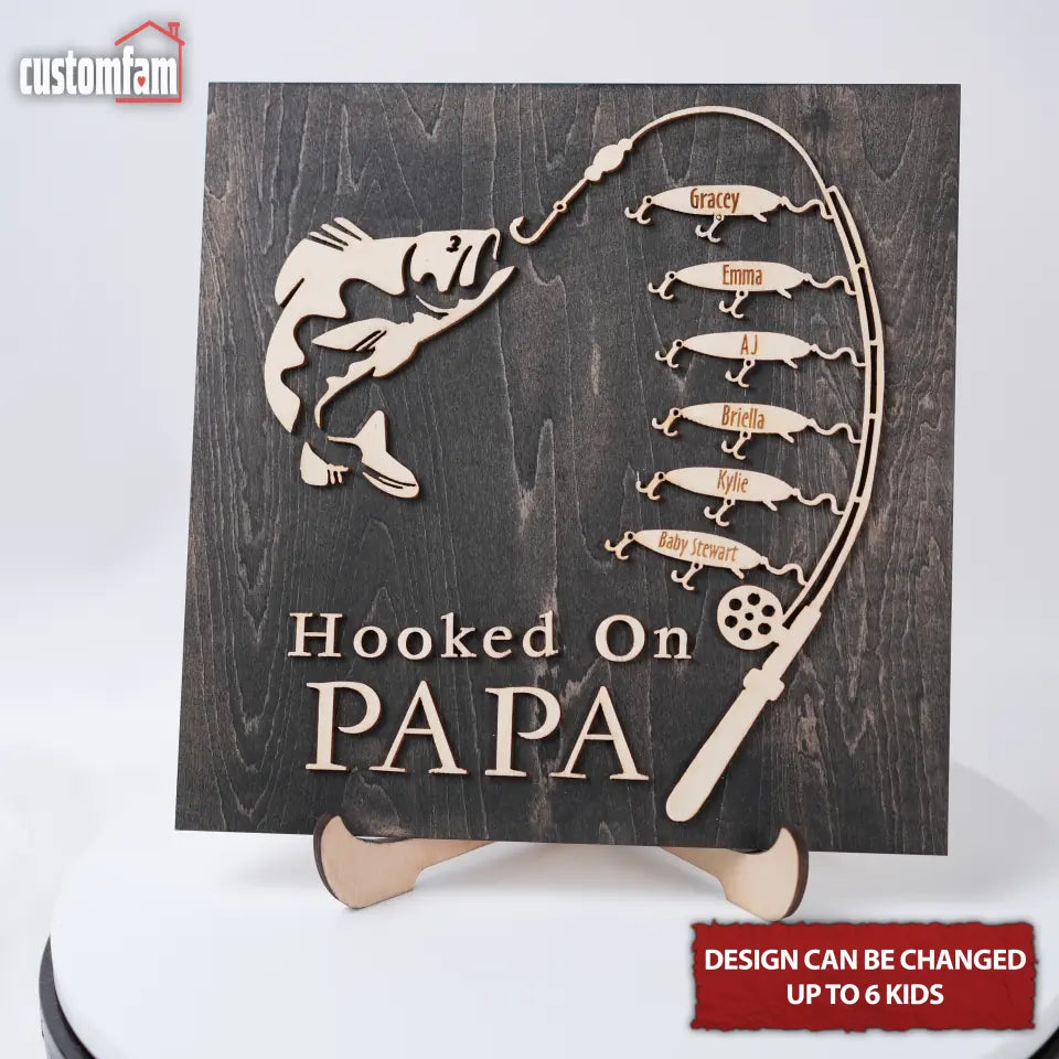 Hooked On Papa Personalized Fishing Wooden Sign, Fishing Dad Gift, Gifts For Dad