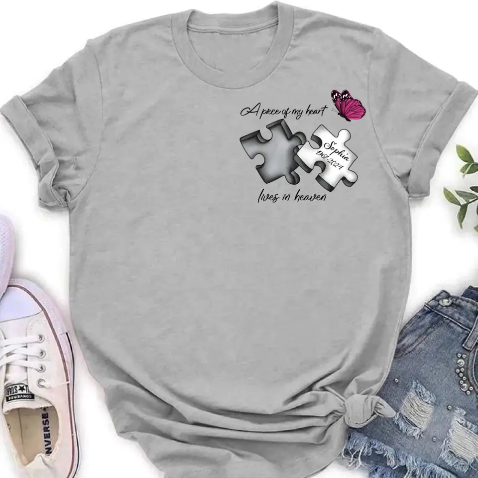 A Piece Of My Heart Lives In Heaven Personalized Memorial T-Shirt, Remembrance Shirt, Memorial Gifts