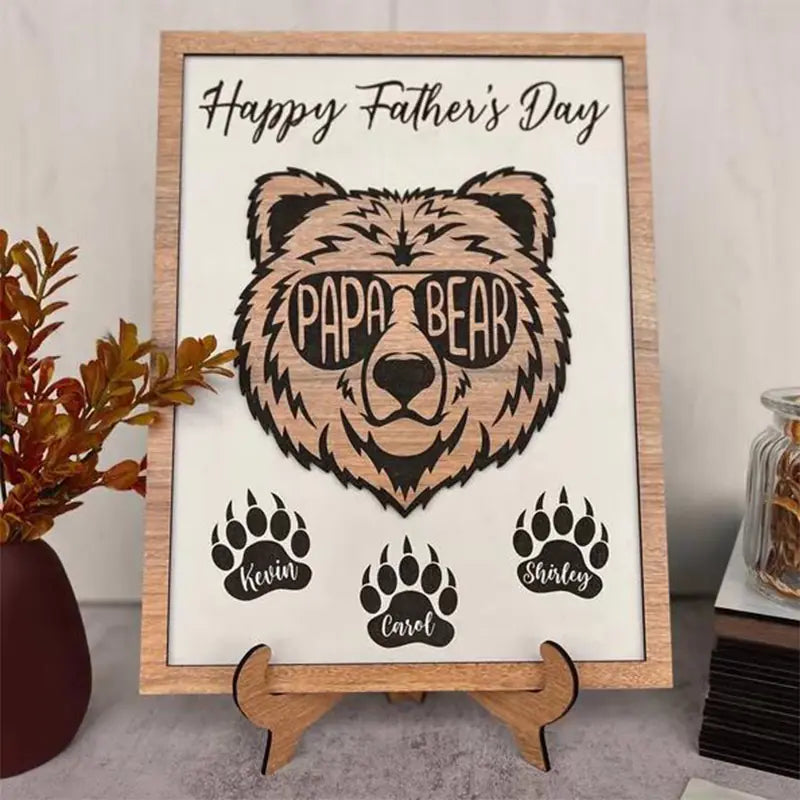 Papa Bear Personalized 2 Layered Wooden Sign, Father's Day Gift