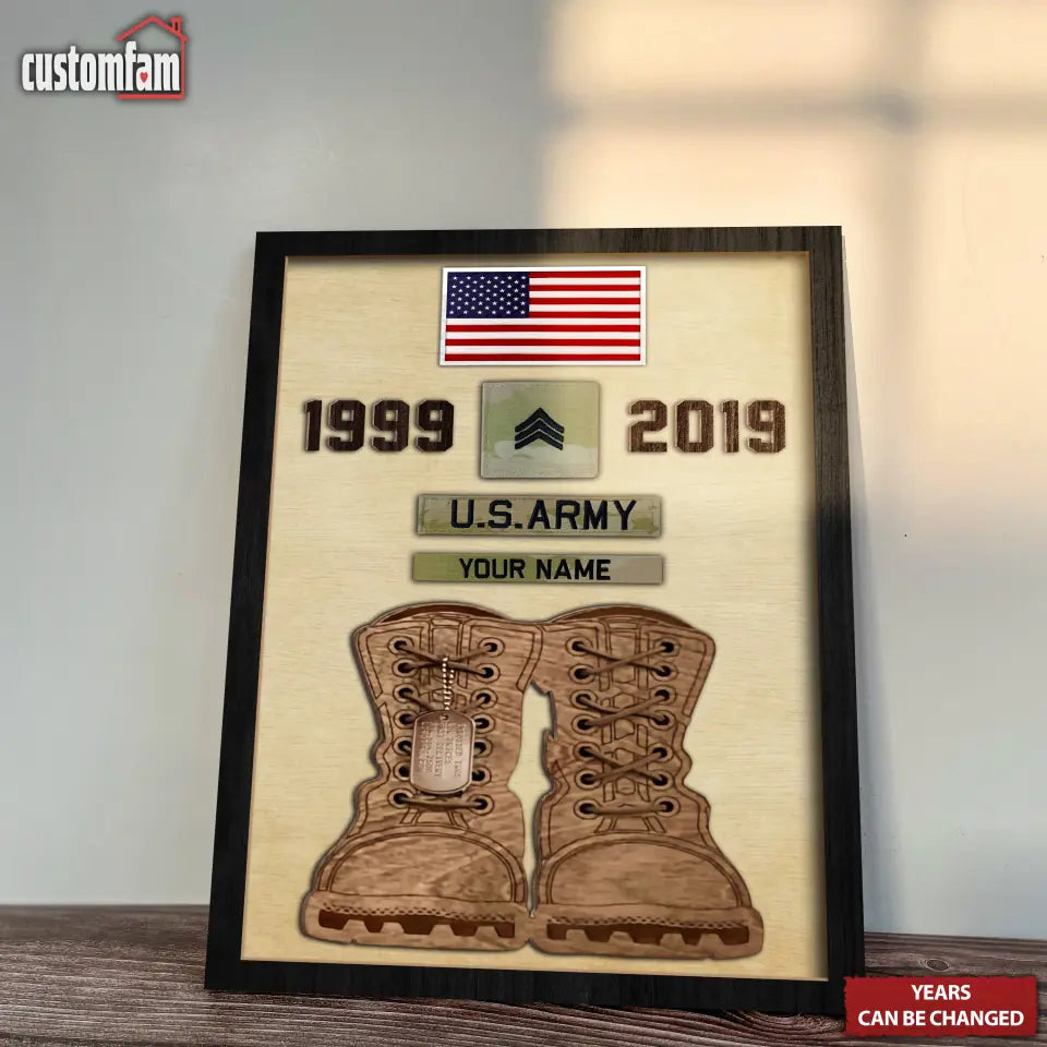 Personalized Tribute with Boots Wooden Sign, Custom Military Service Plaque Plaque, Gifts For Dad