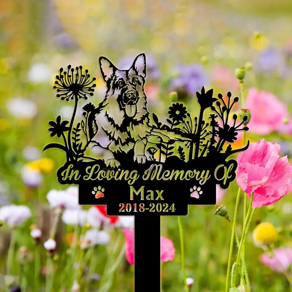 Custom German Shepherd Dog Flower Memorial Stake, Remembrance Stake, Gift For Dog Lovers