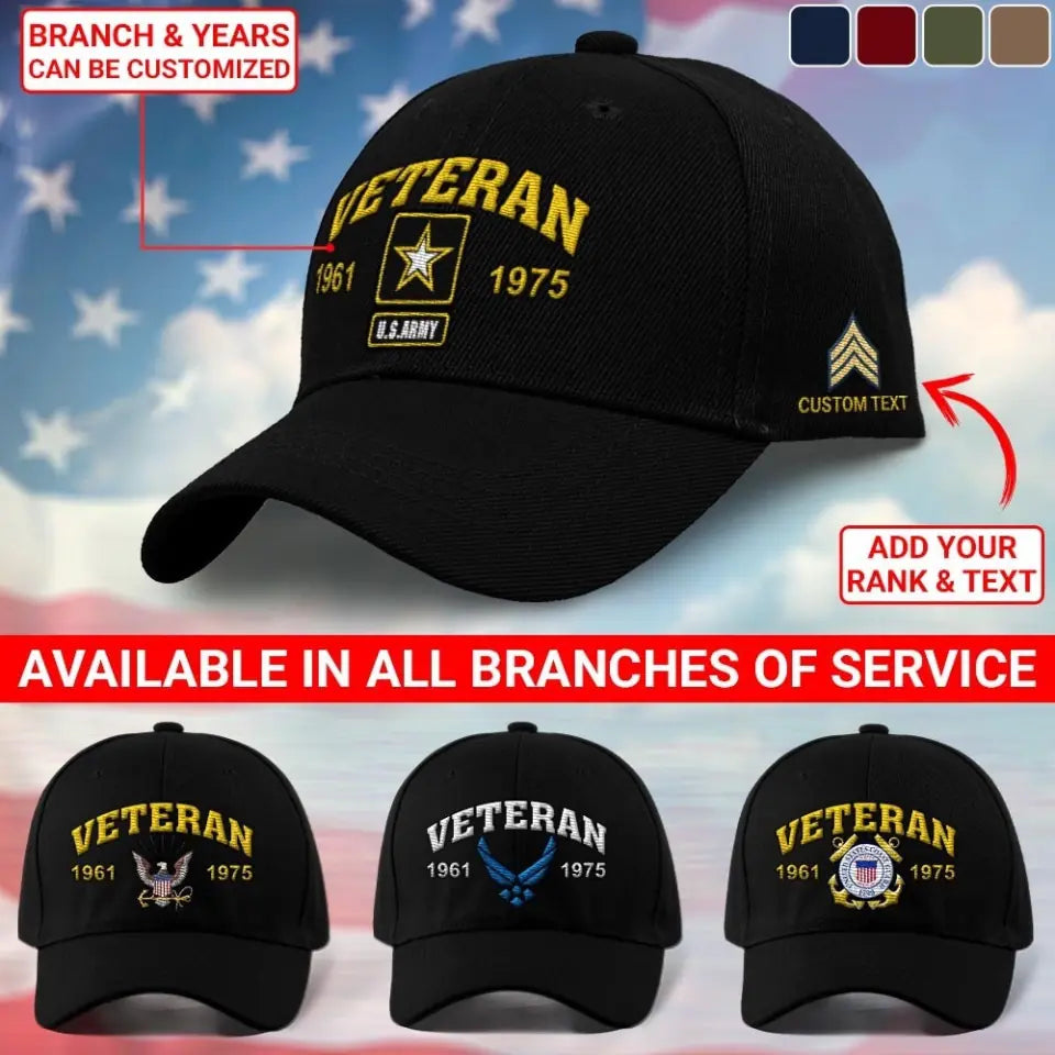 Custom U.S Embroidered Veteran Emblem Baseball Cap, Veterans Gifts